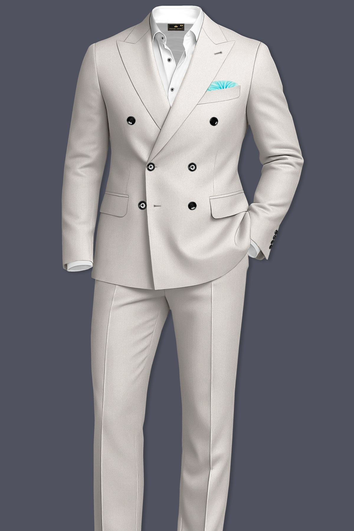 Helix-Fossil Gray Diamond Textured Wool Rich Slight Stretch Double Breasted Blazer