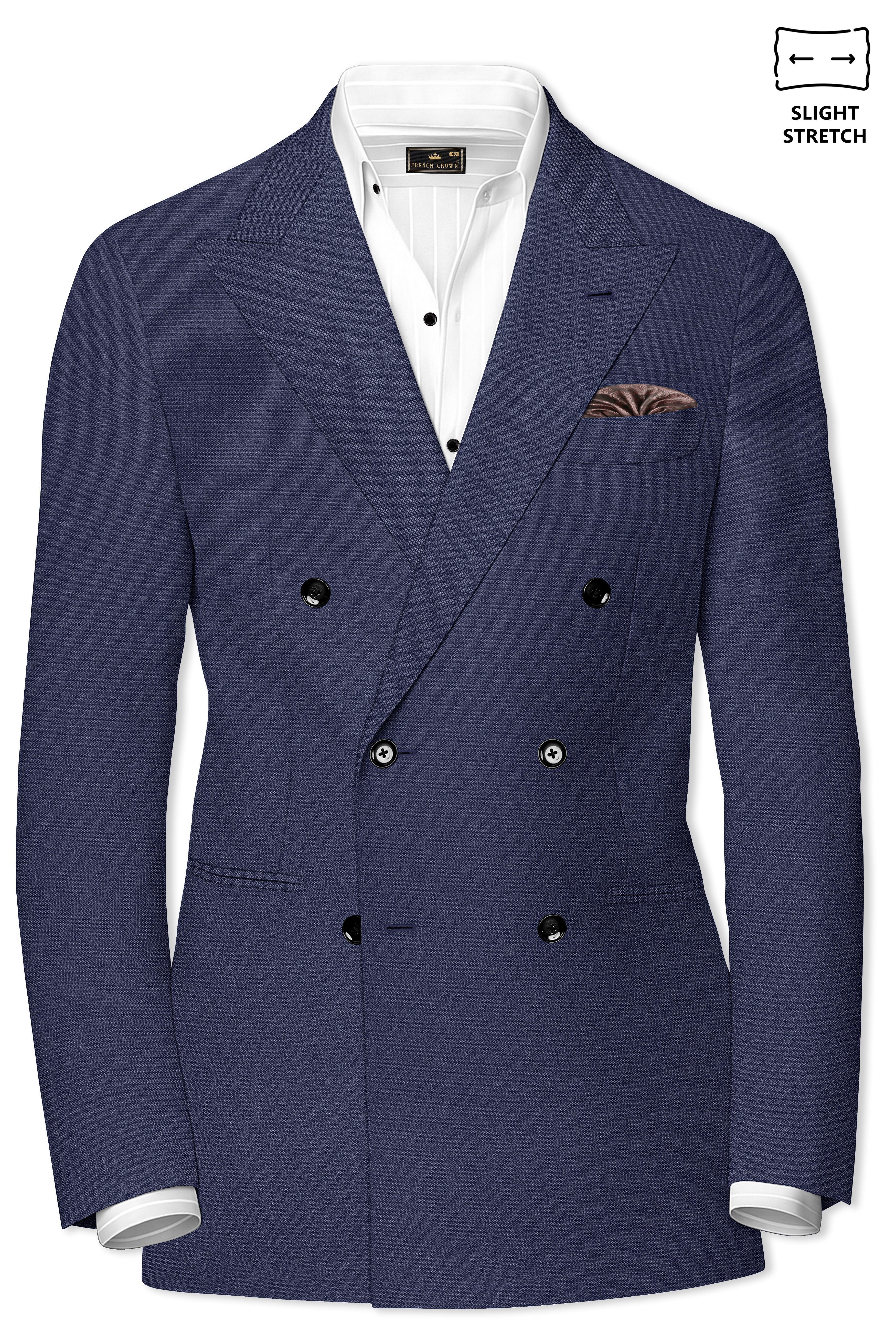 Noctis-Cinder Blue Diamond Textured Wool Rich Slight Stretch Double Breasted Blazer