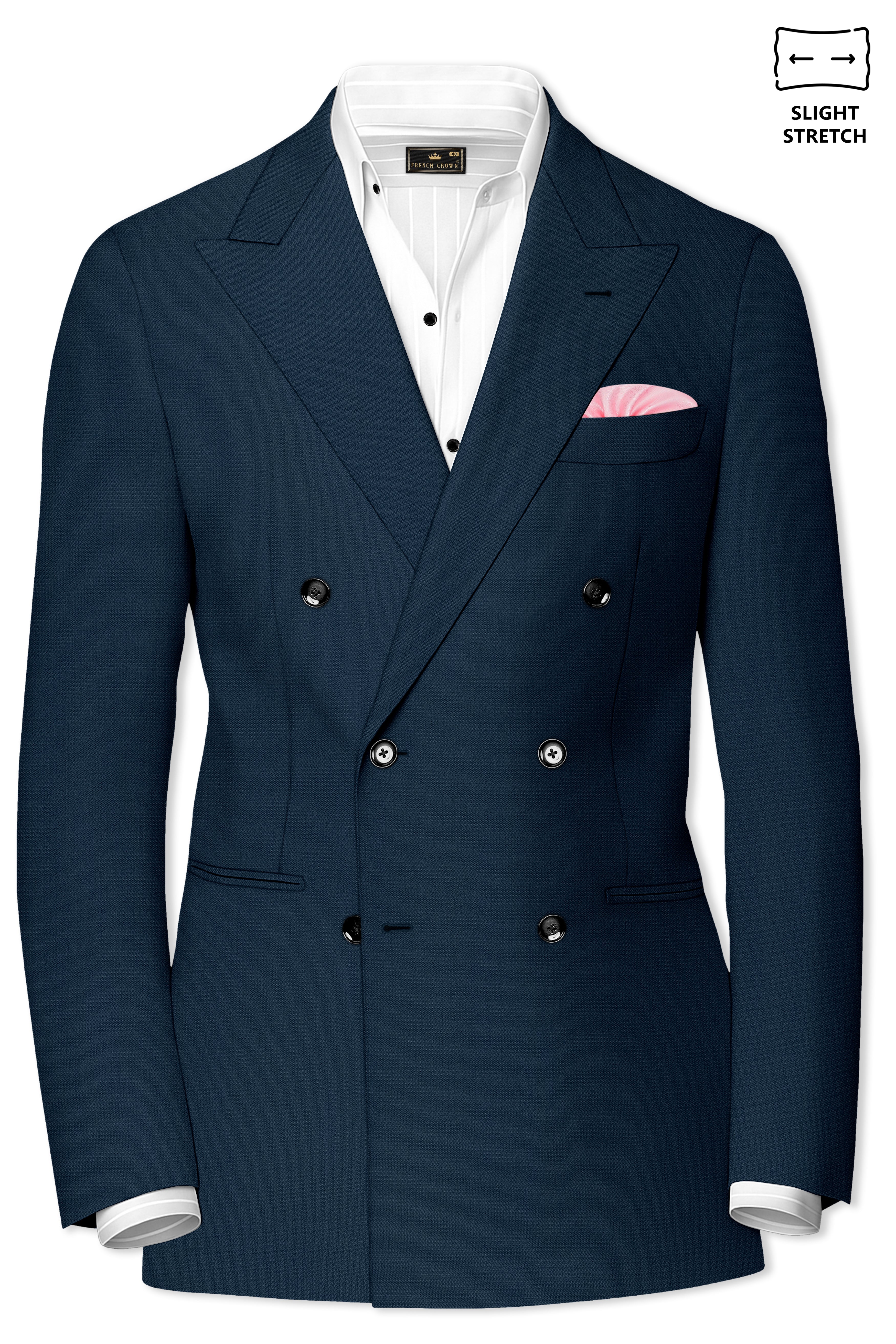 Noctis-Cinder Blue Diamond Textured Wool Rich Slight Stretch Double Breasted Blazer
