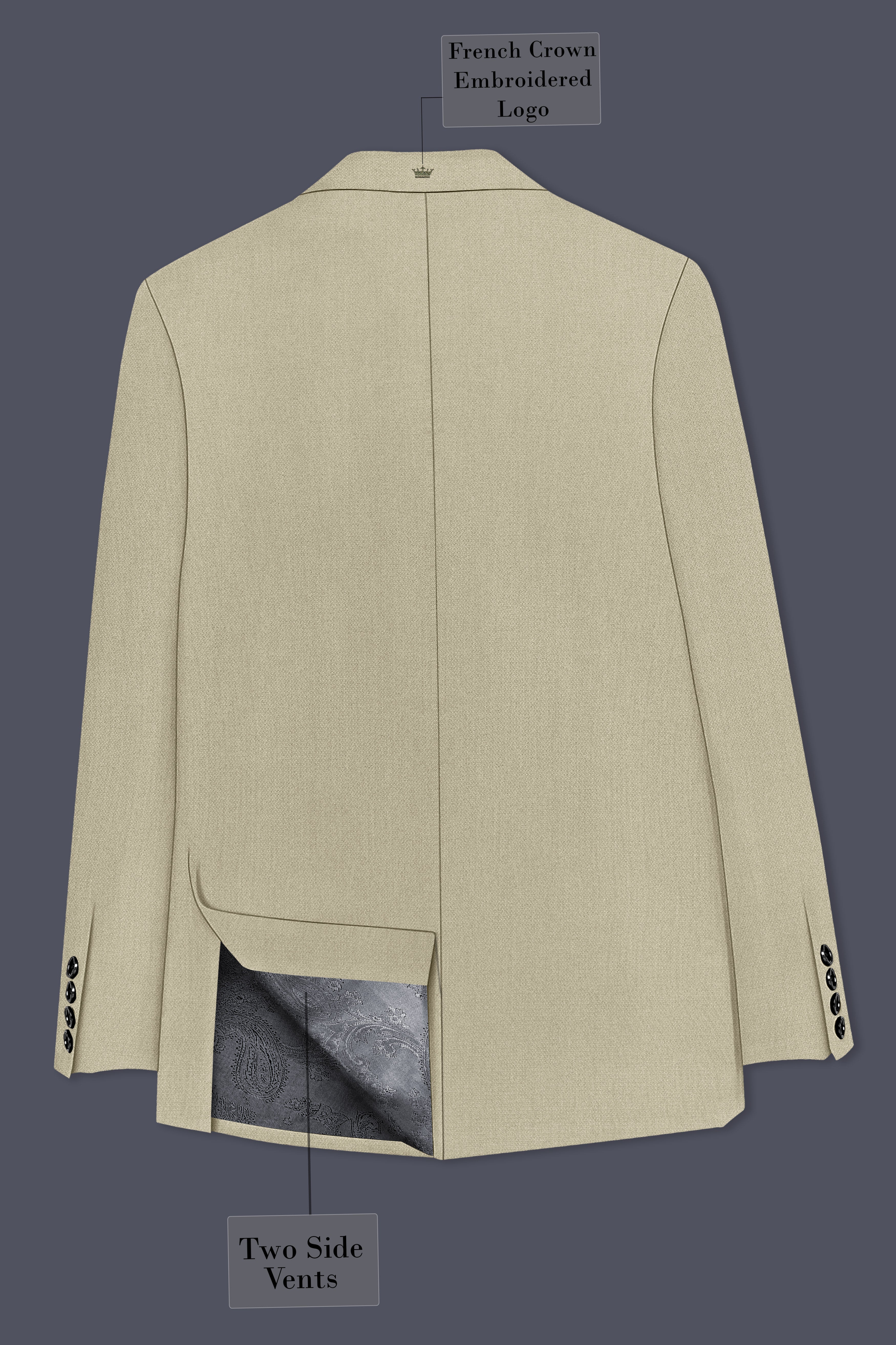 Cedar-Tallow Green Diamond Textured Wool Rich Slight Stretch Double Breasted Blazer
