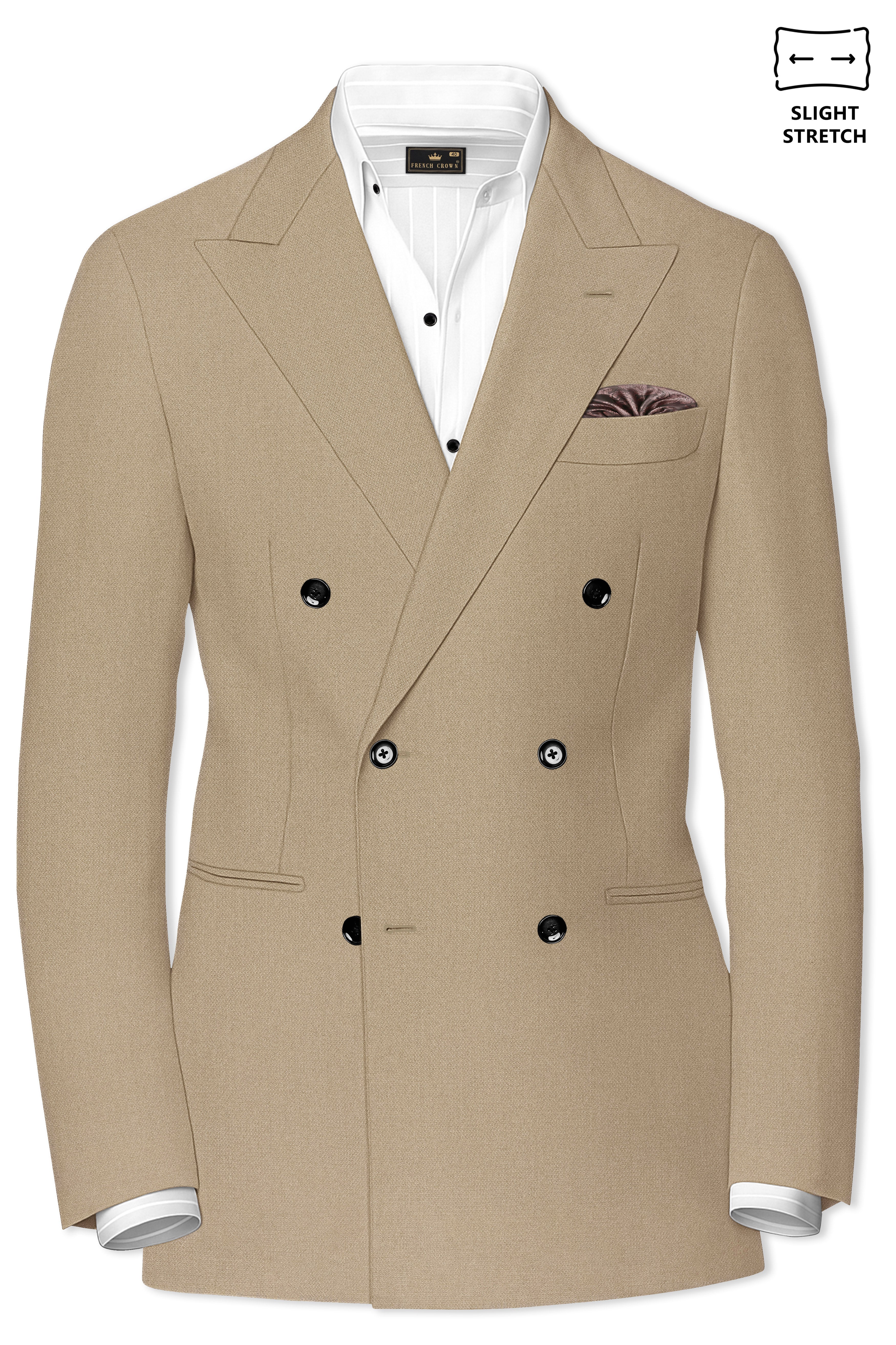 Sable-Mongoose Cream Diamond Textured Wool Rich Slight Stretch Double Breasted Blazer