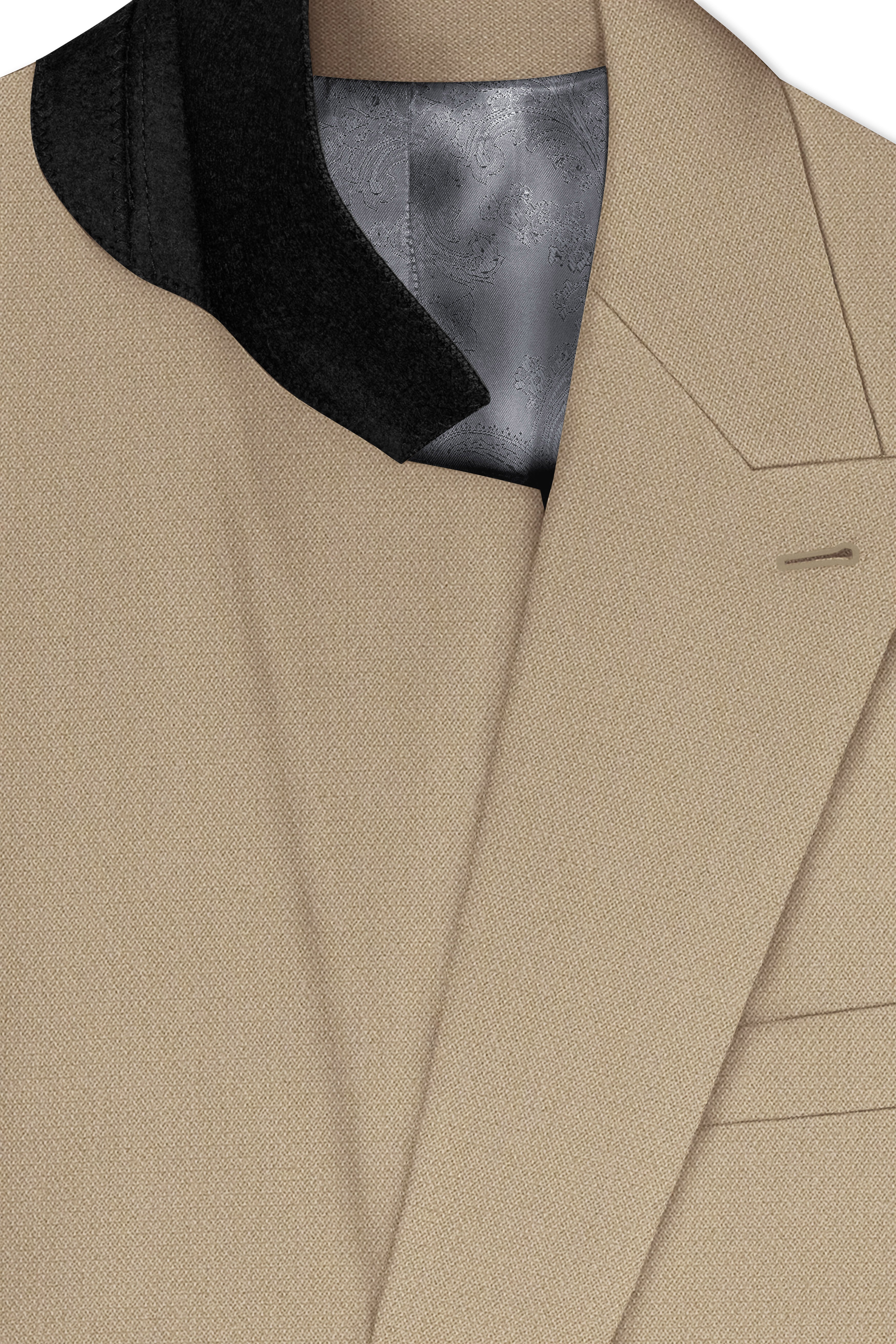 Sable-Mongoose Cream Diamond Textured Wool Rich Slight Stretch Double Breasted Blazer