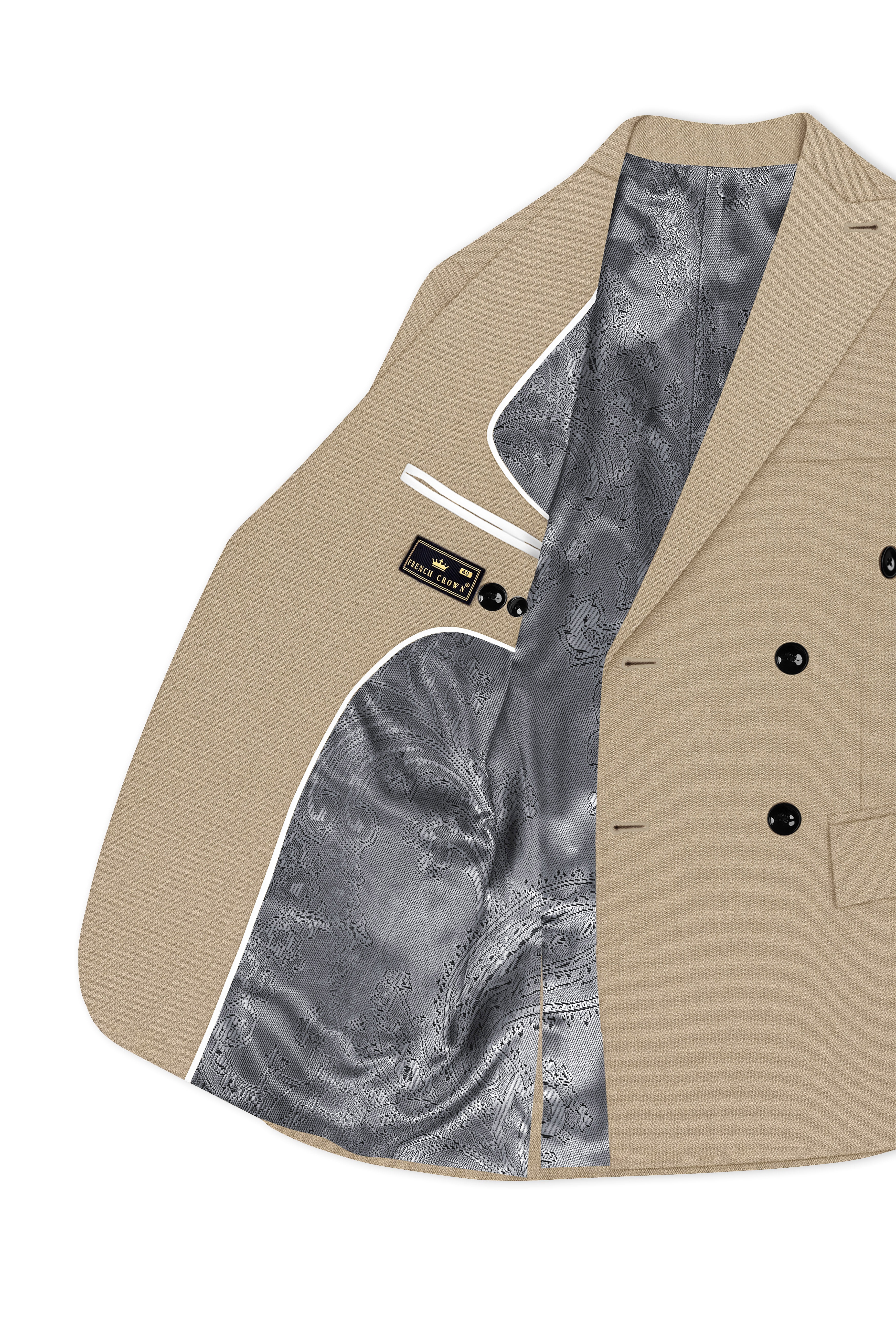 Sable-Mongoose Cream Diamond Textured Wool Rich Slight Stretch Double Breasted Blazer
