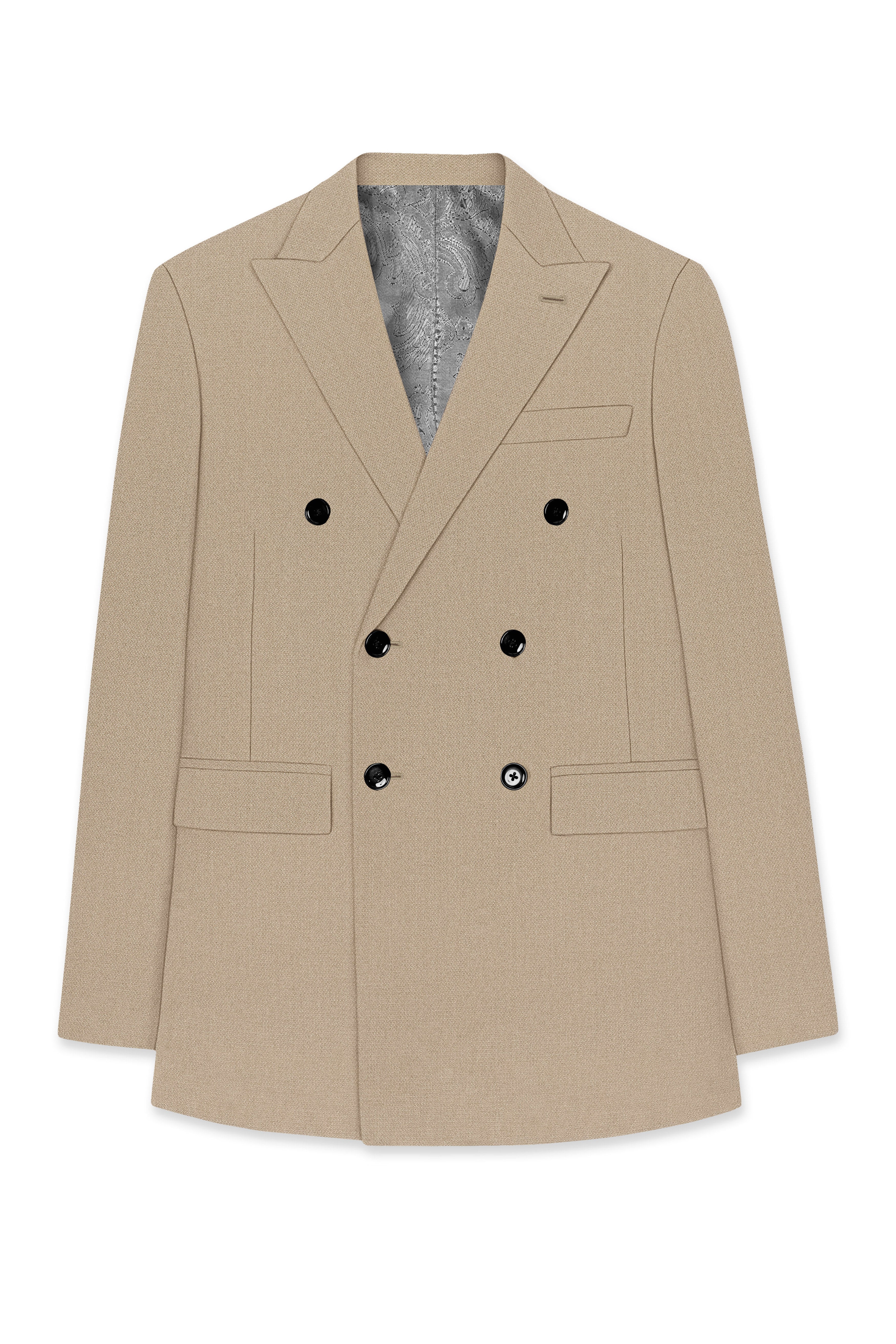 Sable-Mongoose Cream Diamond Textured Wool Rich Slight Stretch Double Breasted Blazer