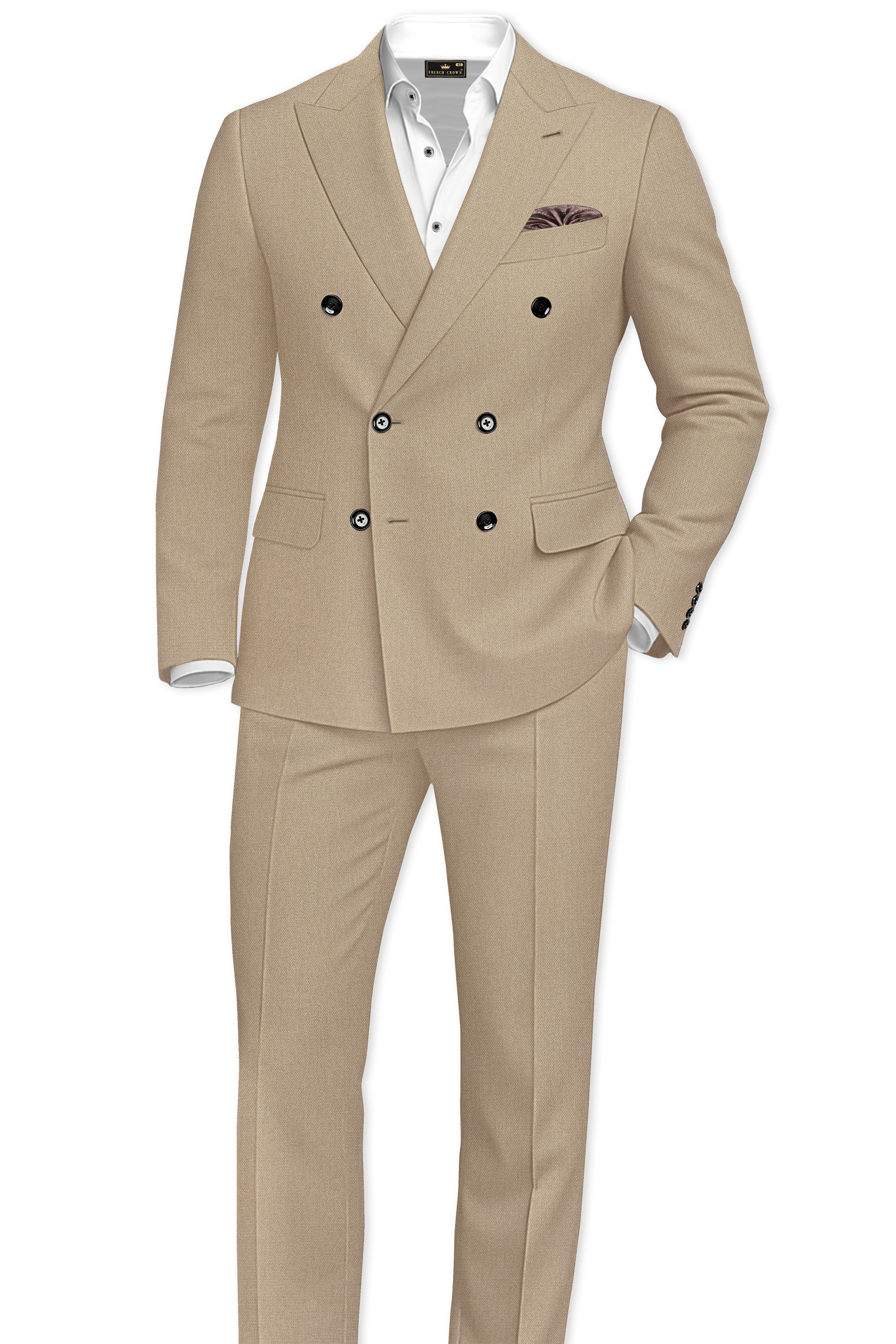 Sable-Mongoose Cream Diamond Textured Wool Rich Slight Stretch Double Breasted Blazer