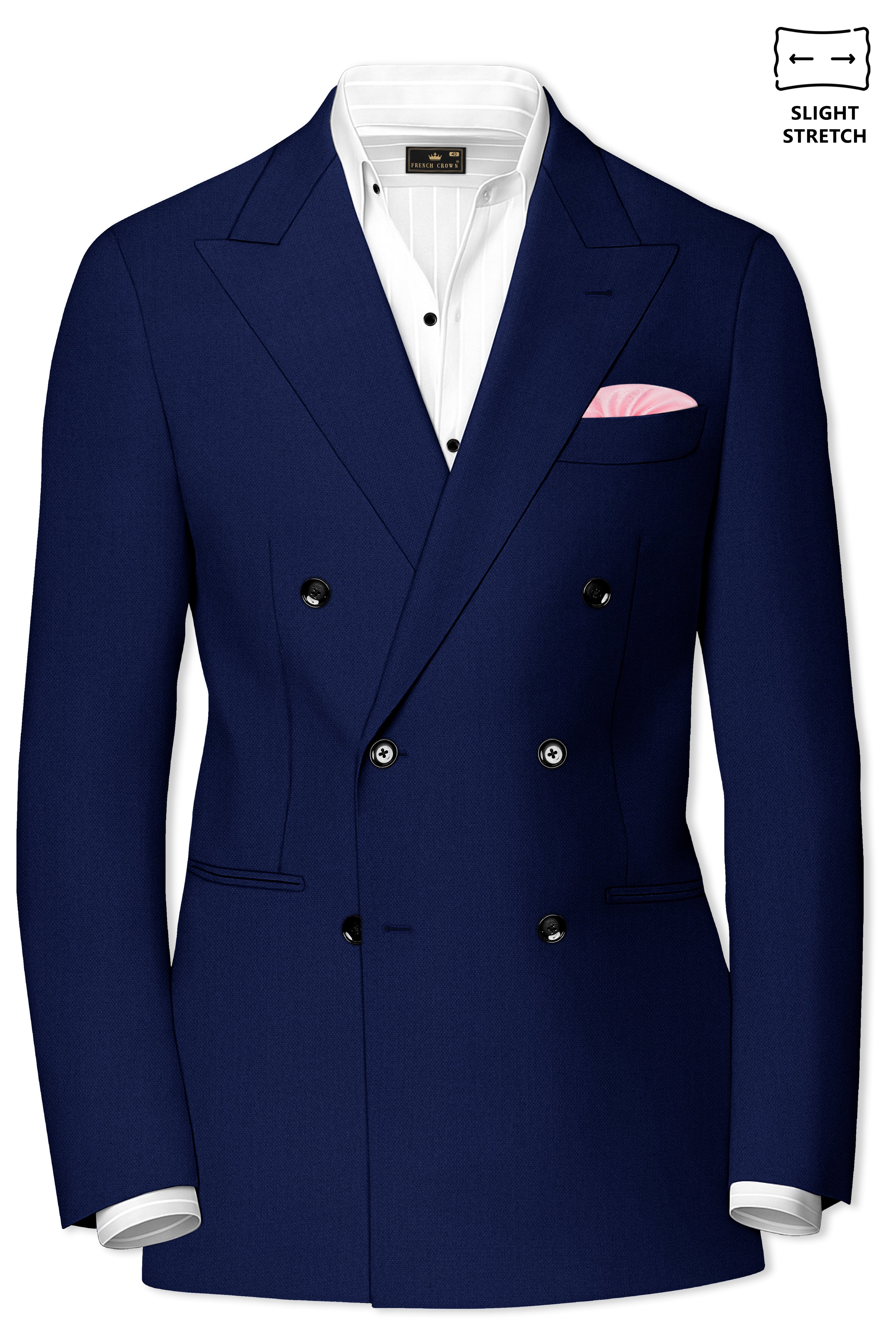 Orion-Vulcan Blue Diamond Textured Wool Rich Slight Stretch Double Breasted Blazer