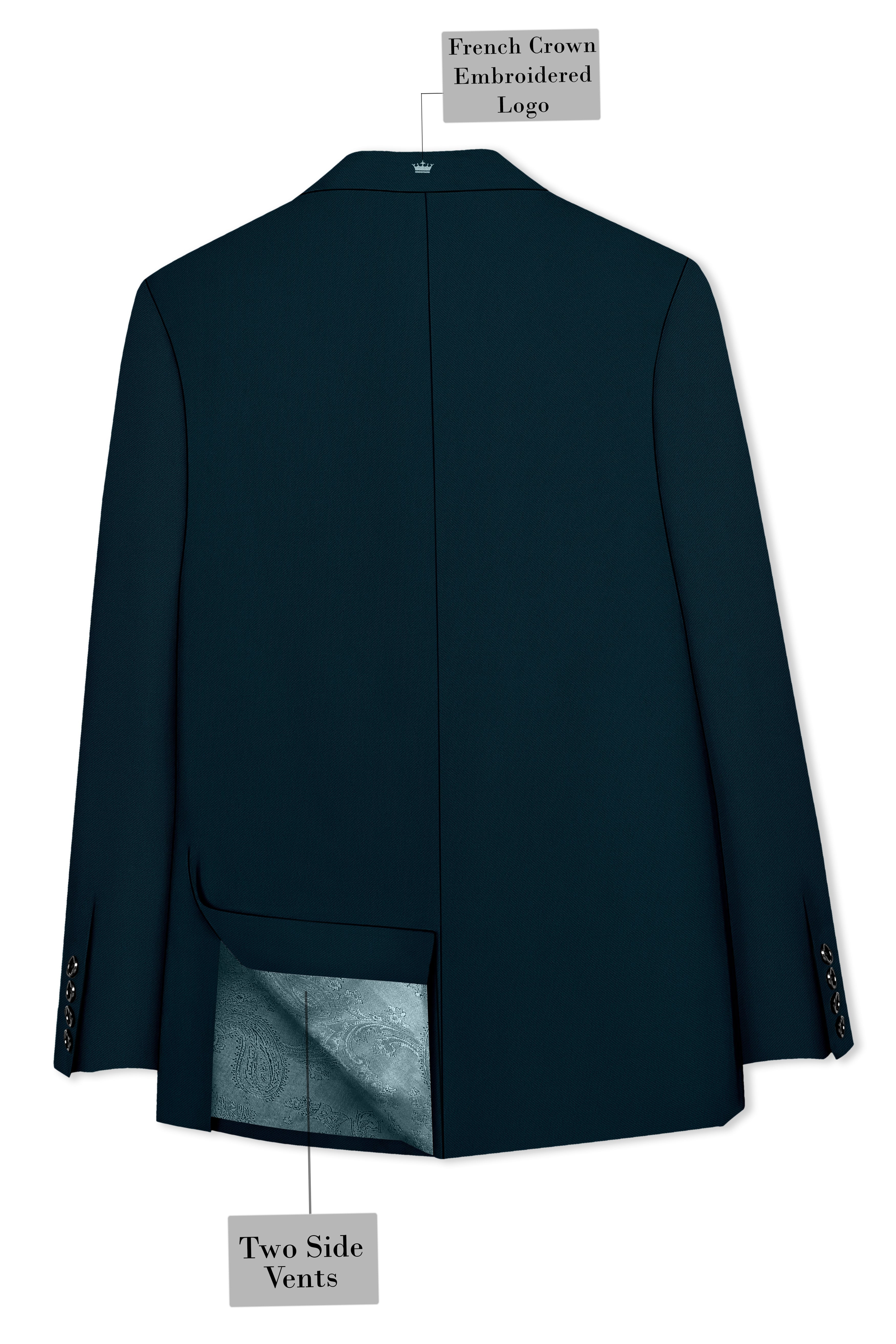 Zephyr-Korean Teal Green 4-Way Stretch Wrinkle-Free Wool Rich Double Breasted Blazer