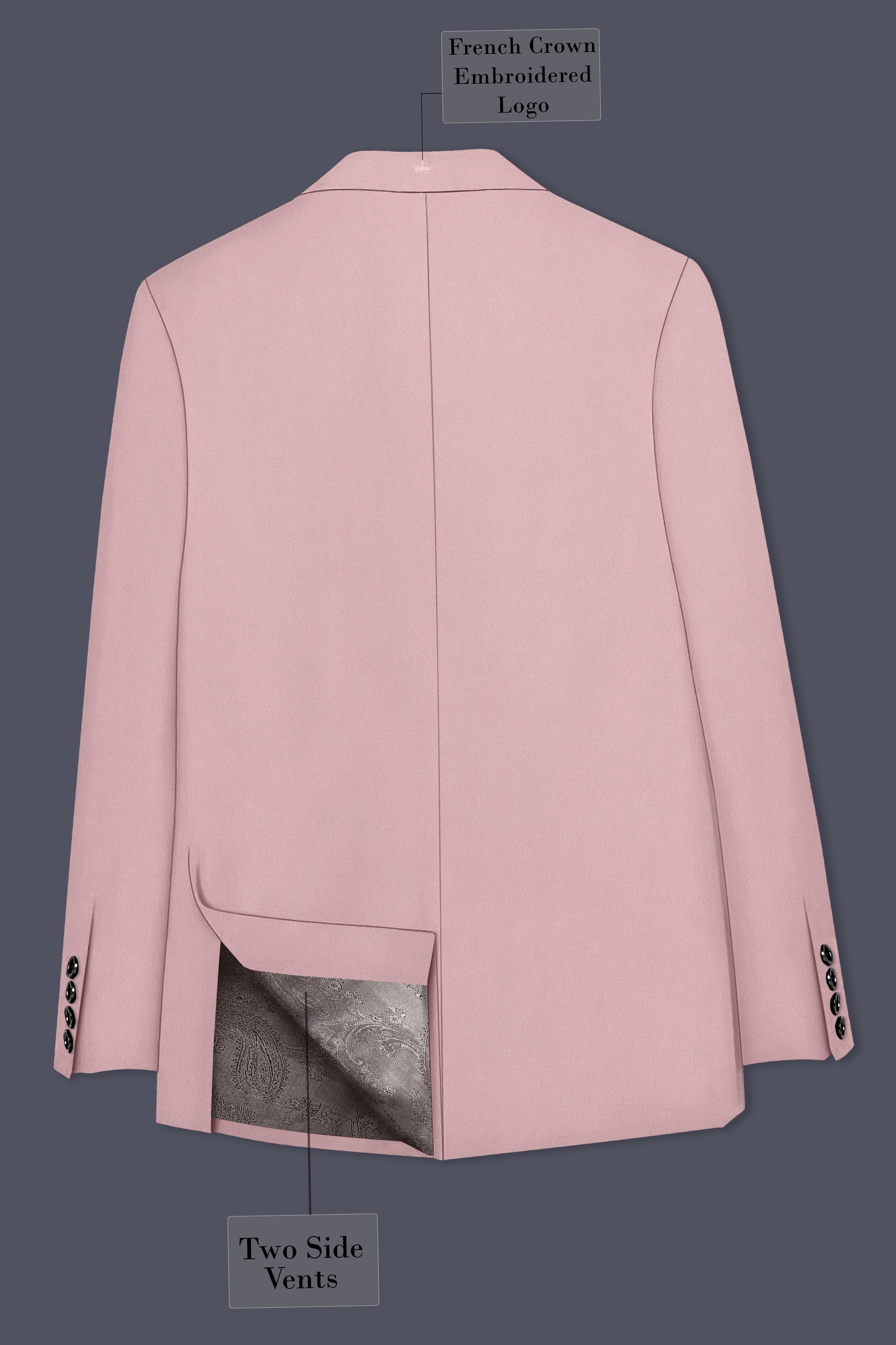 Solenne-Korean Pharlap Peach 4-Way Stretch Wrinkle-Free Wool Rich Double Breasted Blazer
