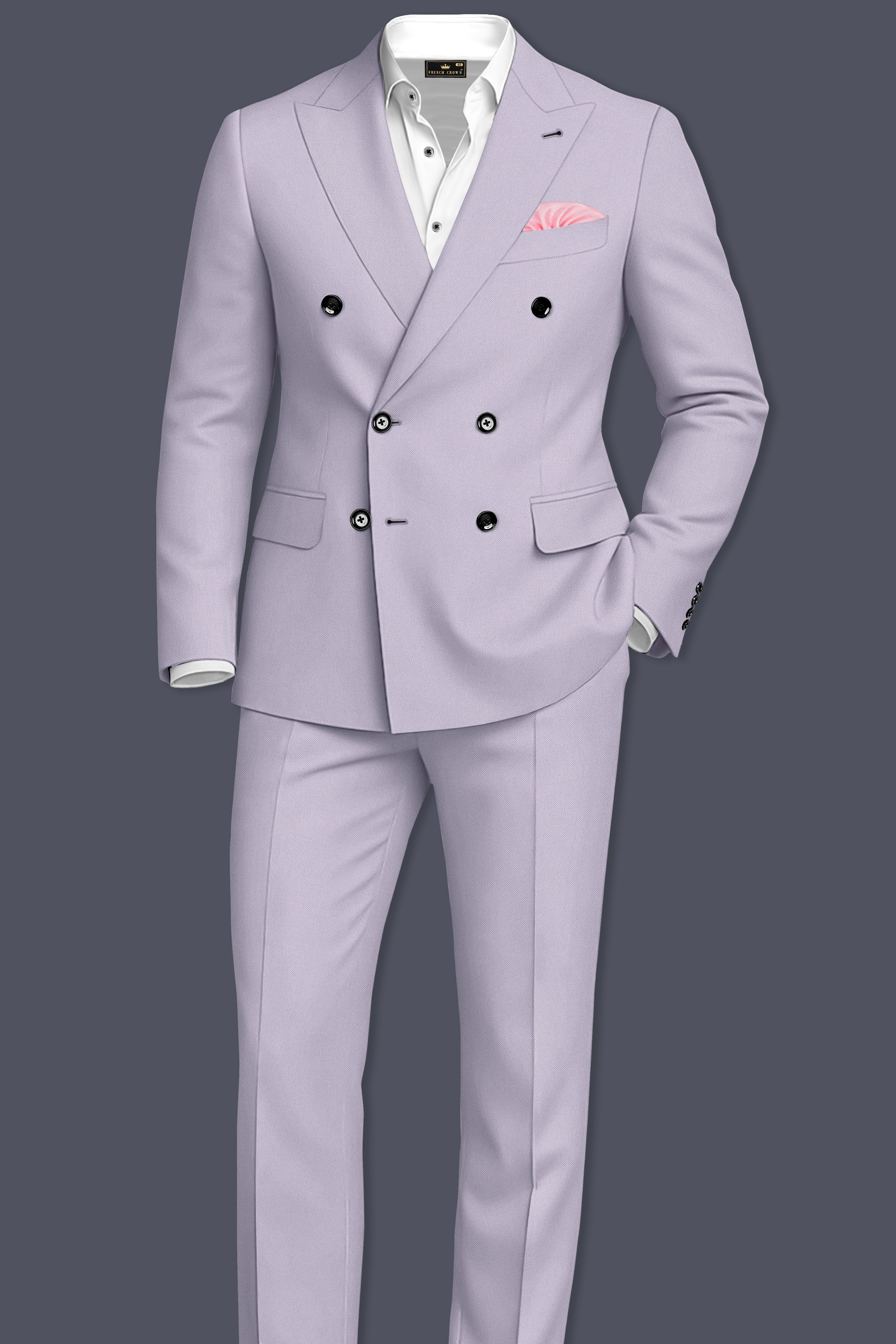 Aegis-Korean Iron Gray 4-Way Stretch Wrinkle-Free Wool Rich Double Breasted Blazer