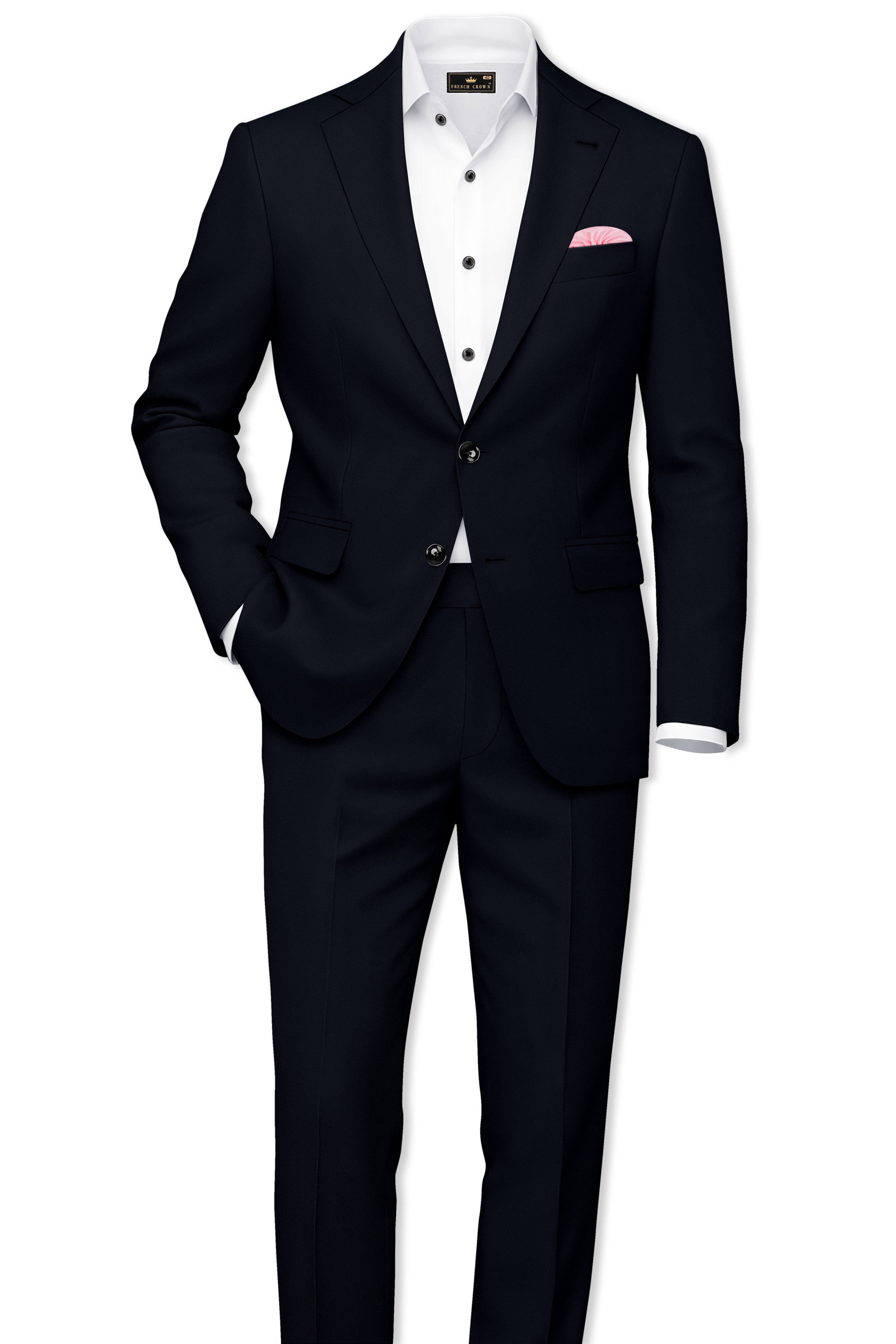 Nero-Korean Tealish Navy 4-Way Stretch Wrinkle-Free Wool Rich Single Breasted Blazer