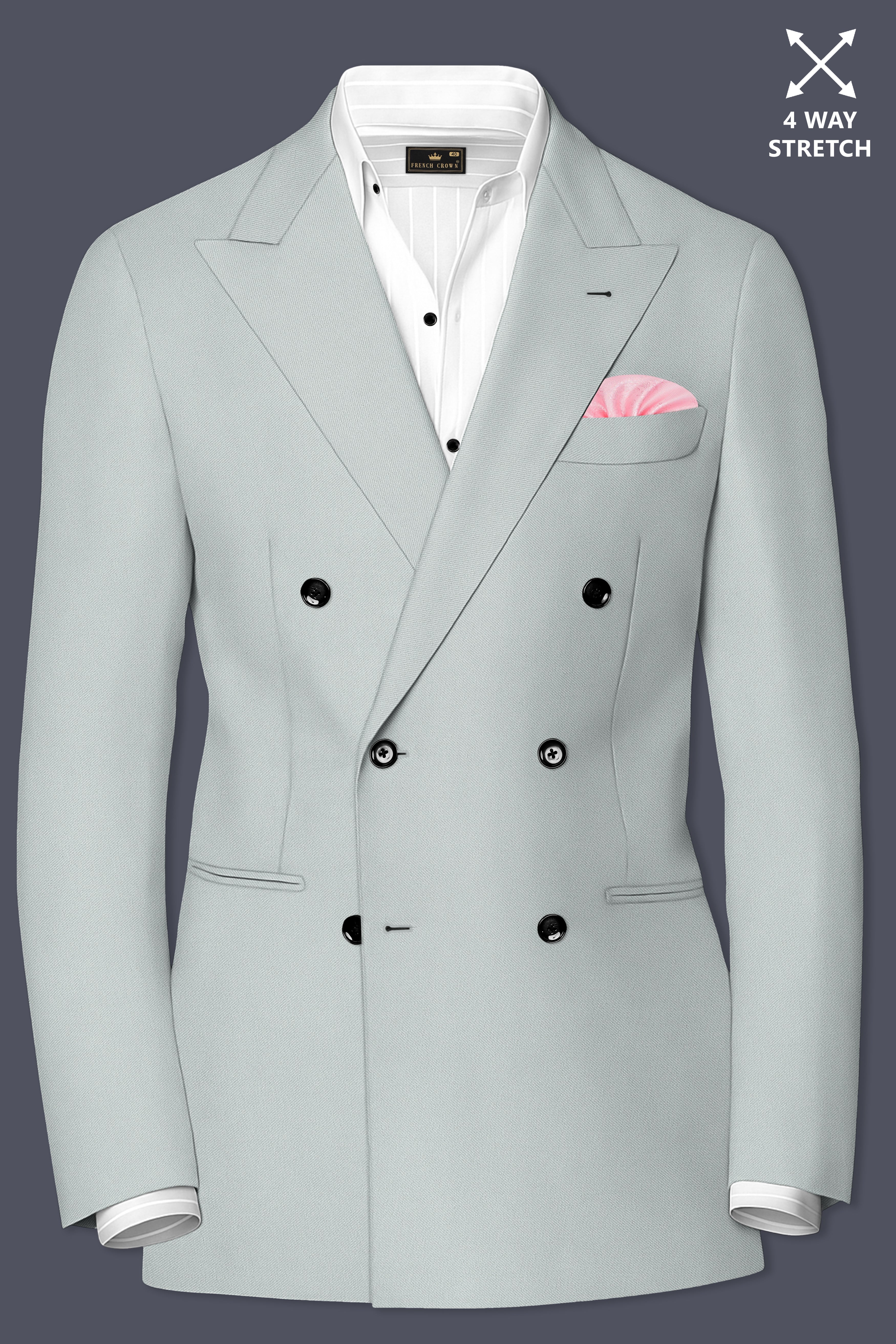 Prestige-Korean Mercury Green 4-Way Stretch Wrinkle-Free Wool Rich Double Breasted Blazer