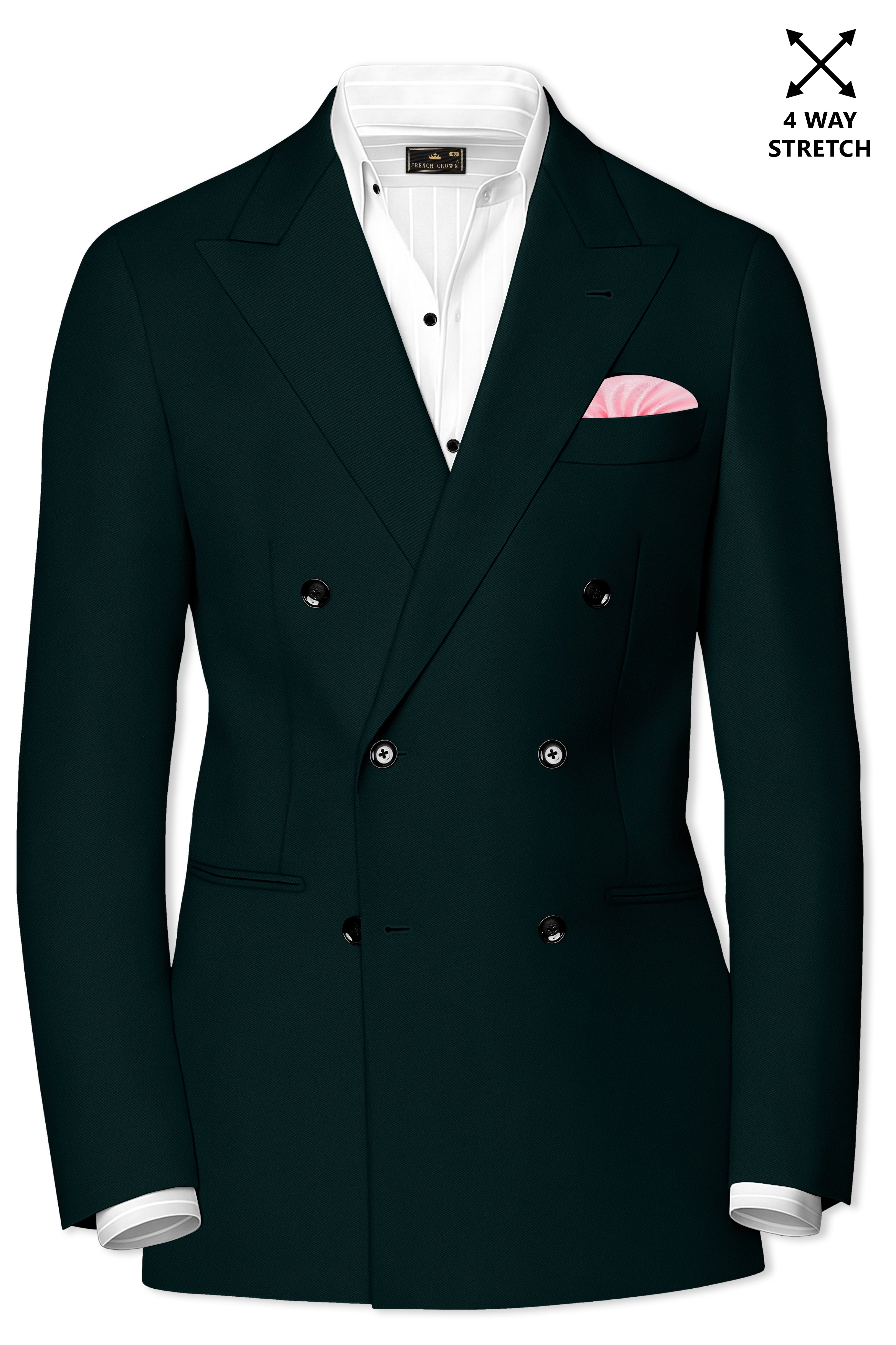 Terrain-Korean Swamp Green 4-Way Stretch Wrinkle-Free Wool Rich Double Breasted Blazer