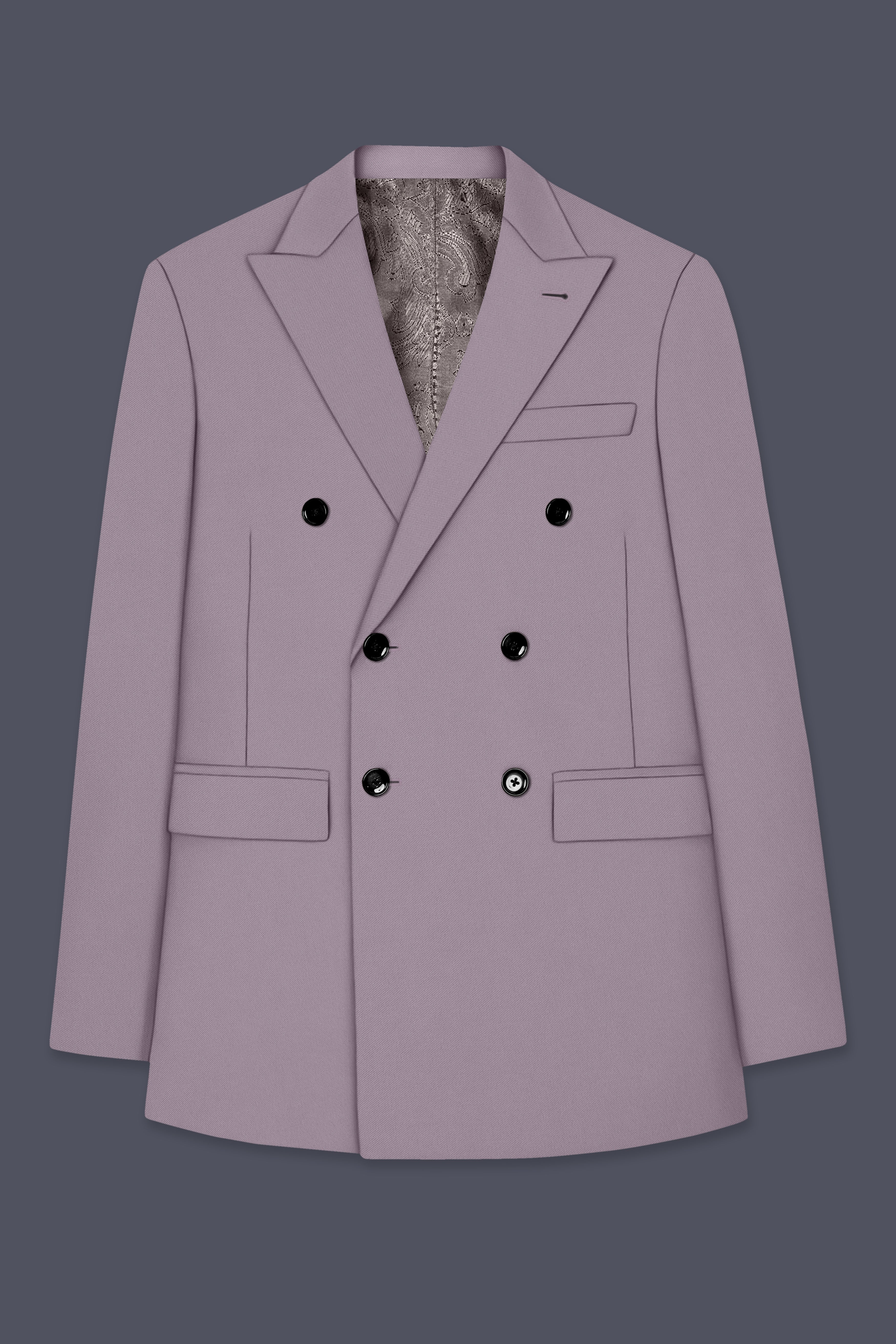Roselle-Korean Bouquet Pink 4-Way Stretch Wrinkle-Free Wool Rich Double Breasted Blazer