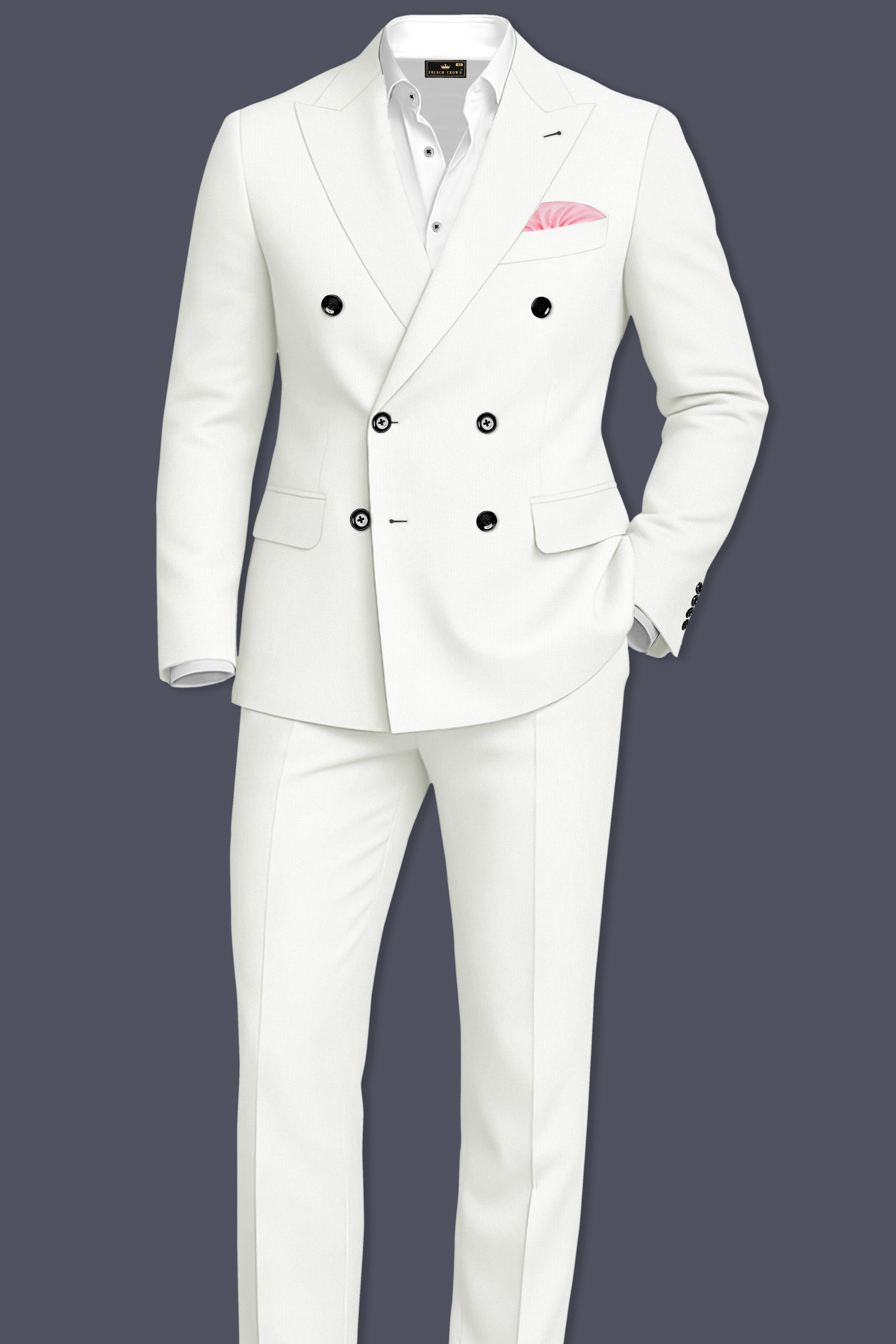 Celio-Korean Off White 4-Way Stretch Wrinkle-Free Wool Rich Double Breasted Blazer