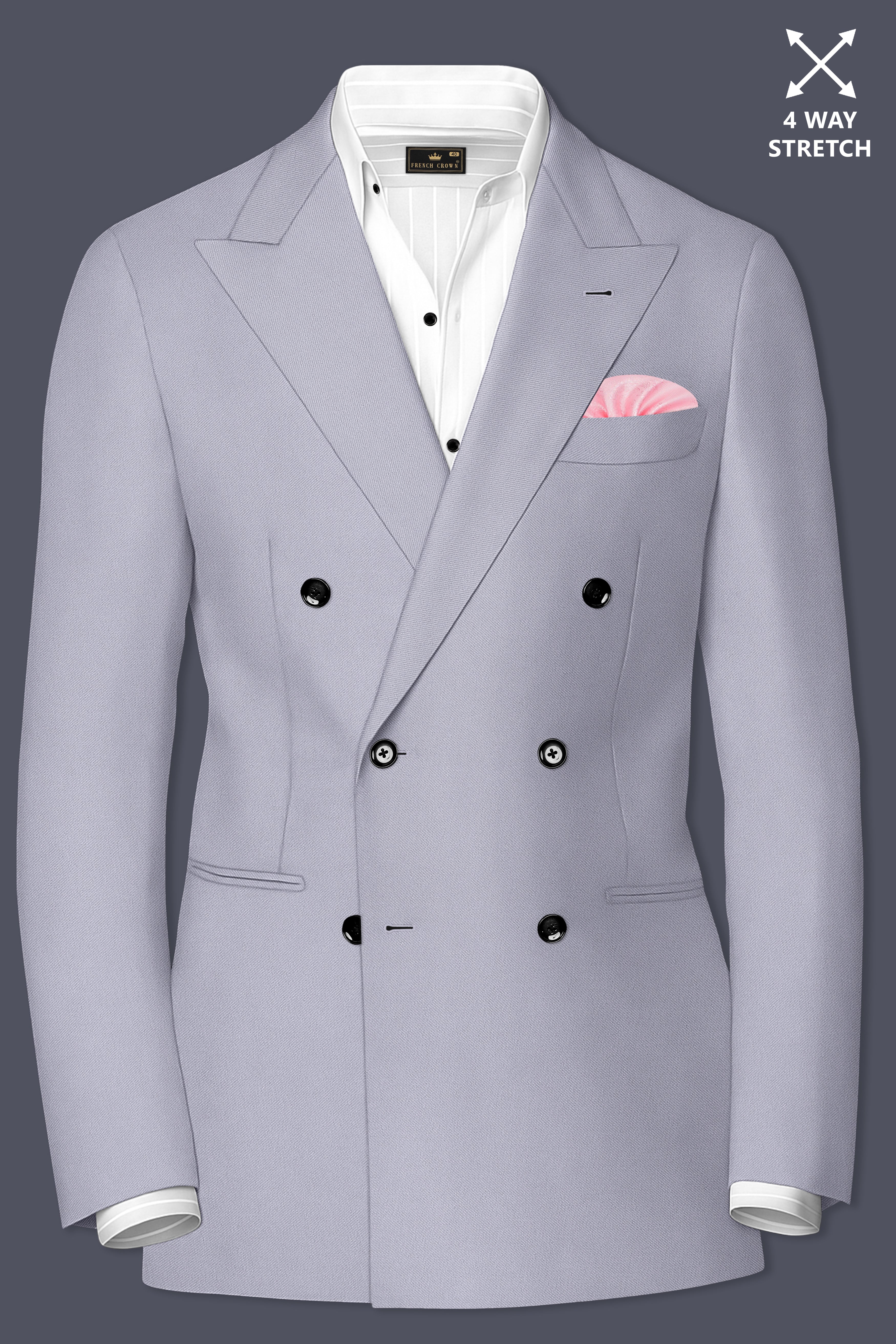 Graphite-Korean Topaz Gray 4-Way Stretch Wrinkle-Free Wool Rich Double Breasted Blazer