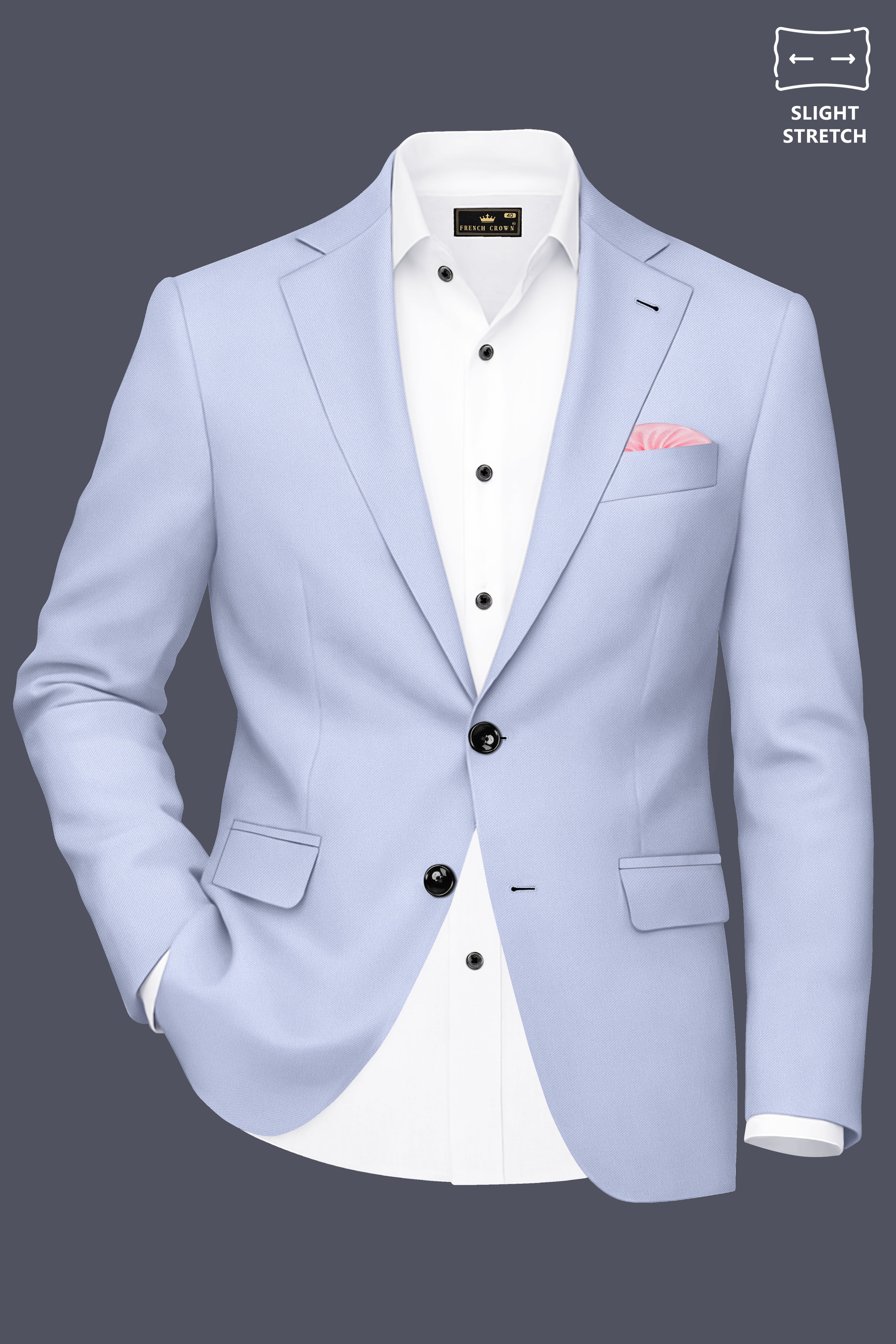 Azure-Periwinkle Blue Wool Rich Slight Stretch Single Breasted Blazer