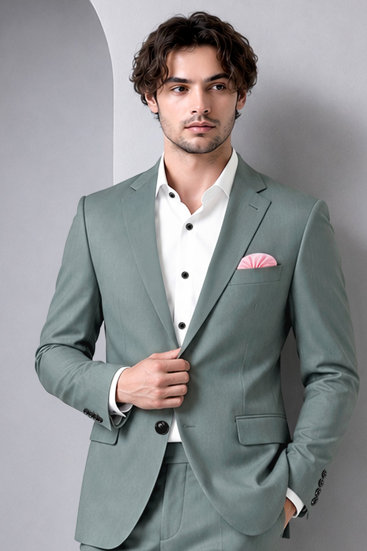 Verdant-Raven Green Wool Rich Slight Stretch Single Breasted Blazer