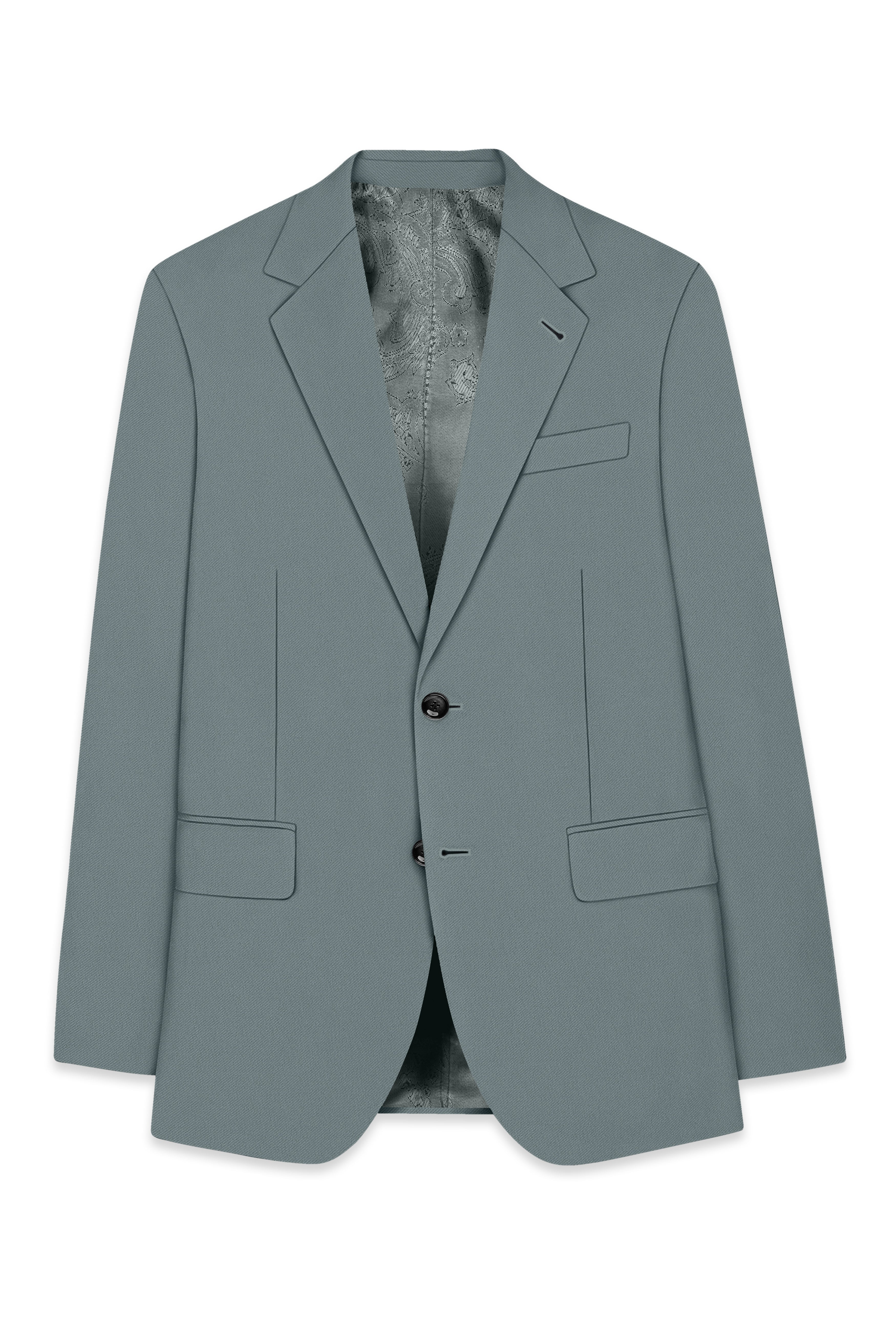 Verdant-Raven Green Wool Rich Slight Stretch Single Breasted Blazer