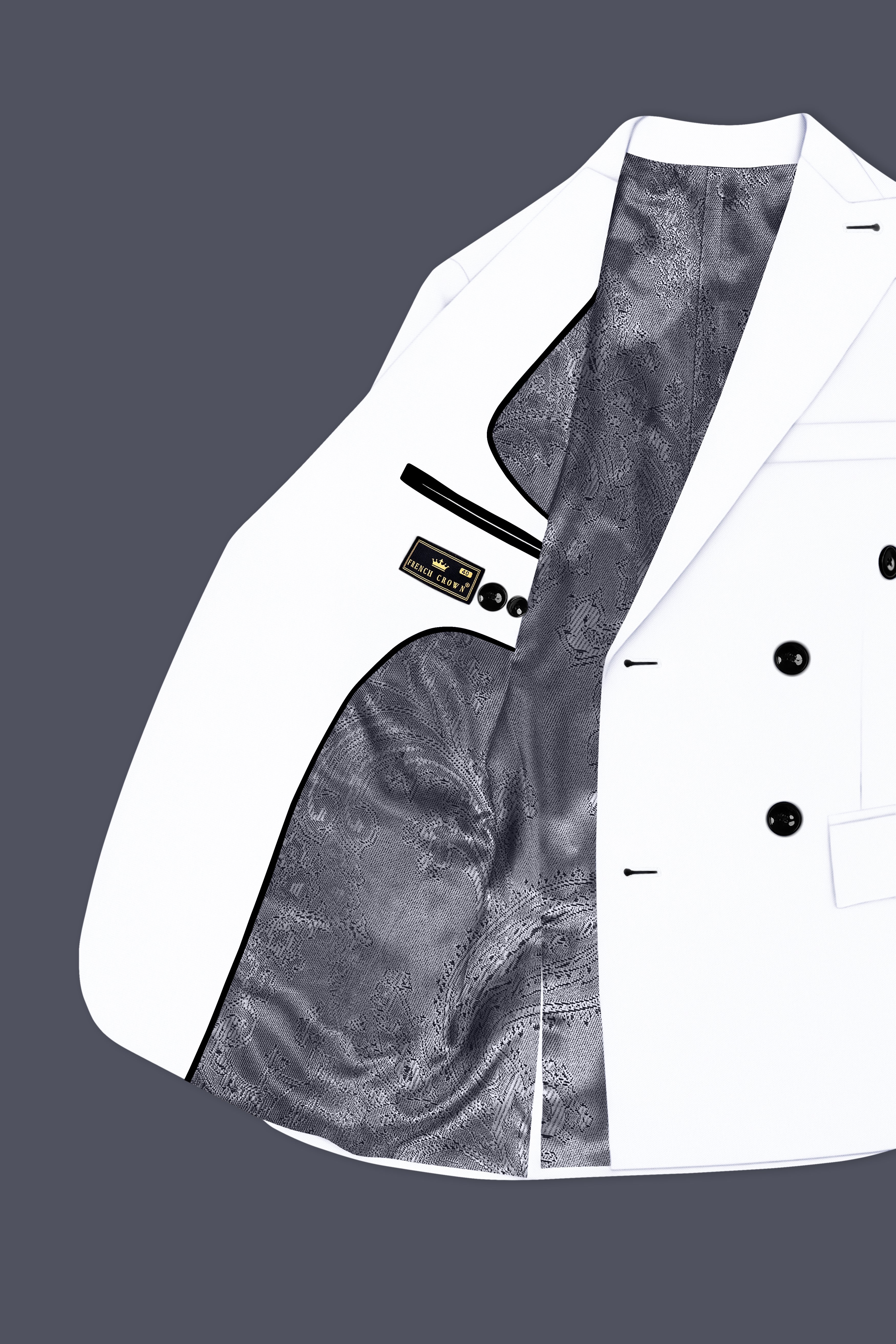 Ivory-Bright White Wool Rich Slight Stretch Double Breasted Blazer