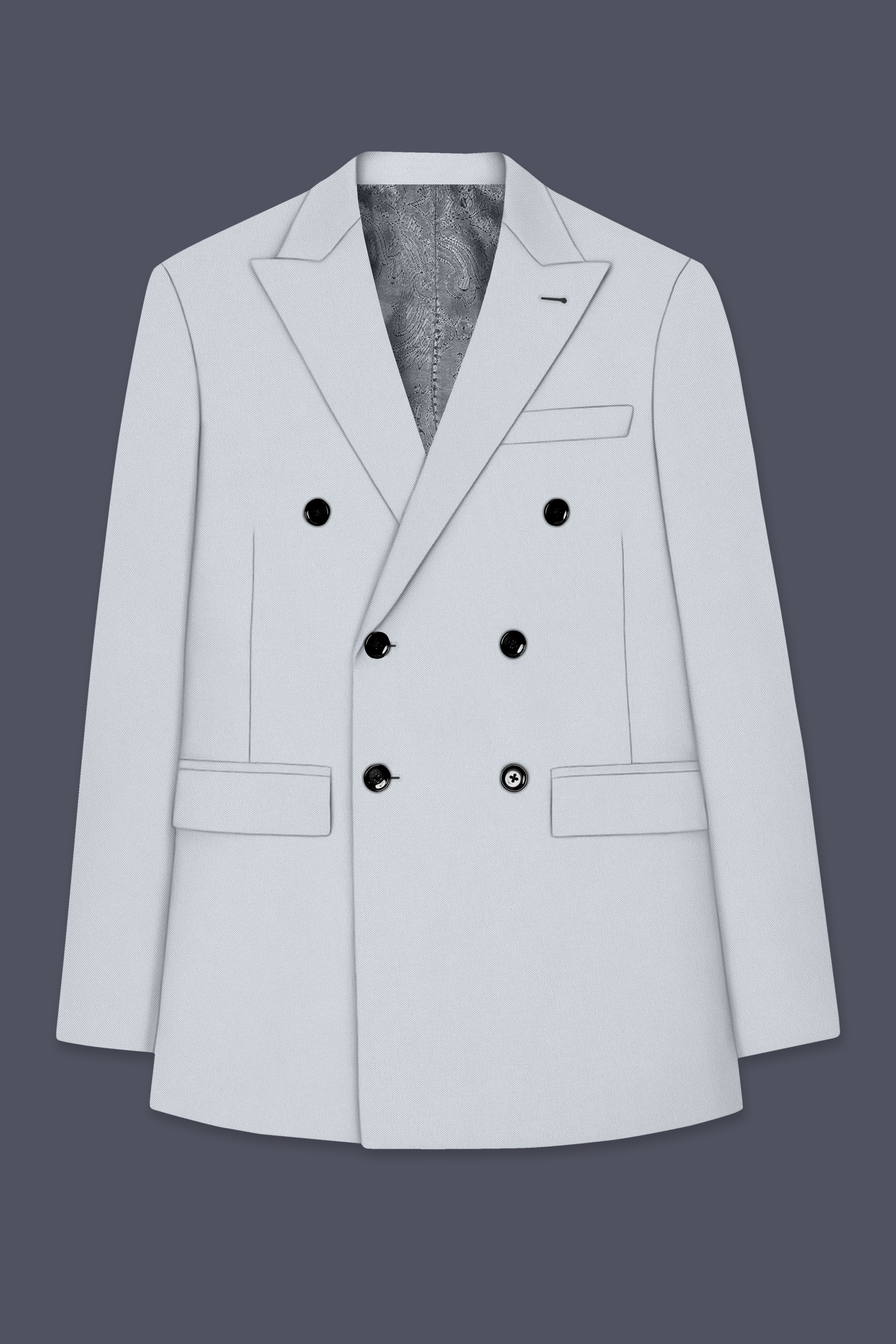 Slate-Mystic Gray Wool Rich Slight Stretch Double Breasted Blazer