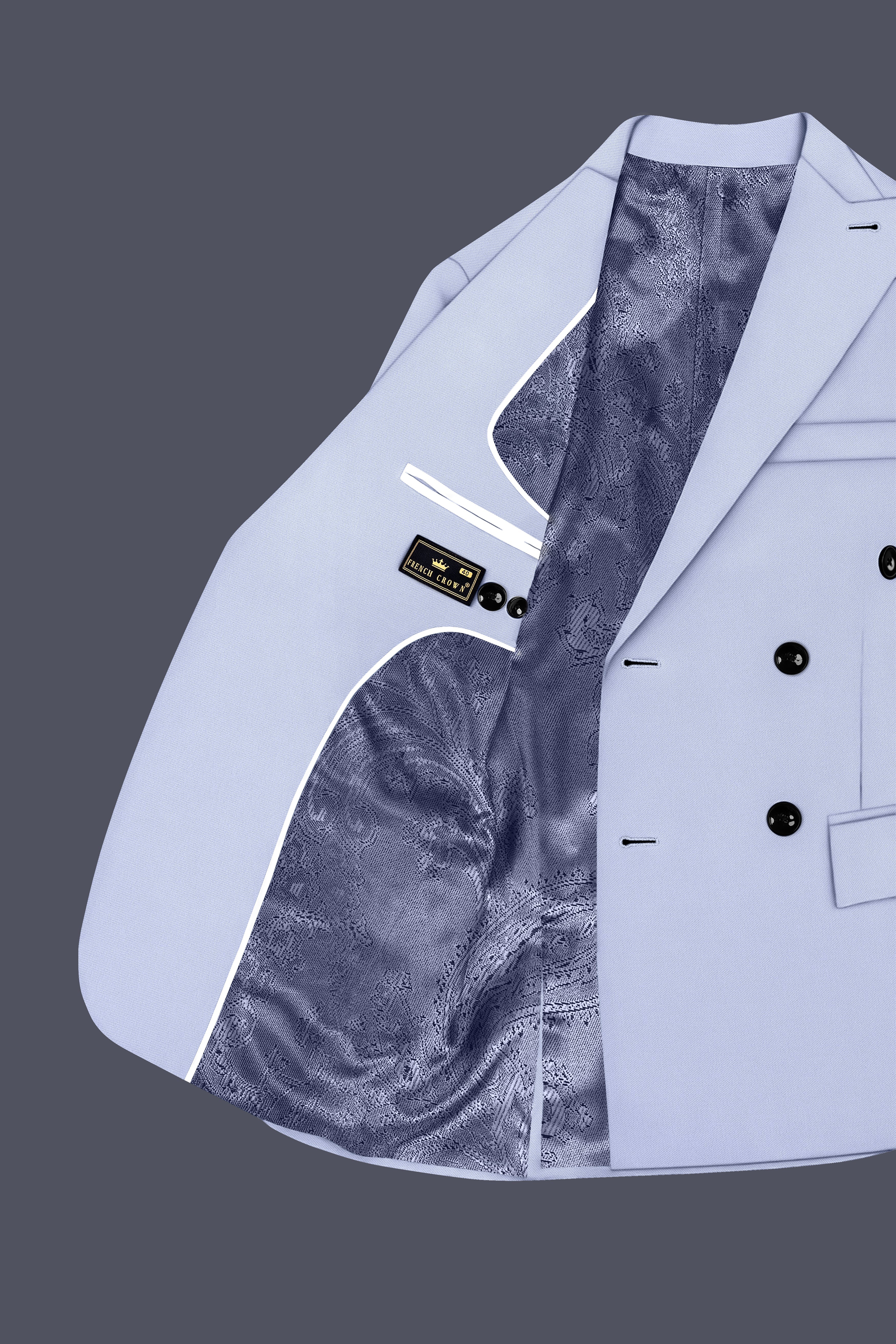 Azure-Periwinkle Blue Wool Rich Slight Stretch Double Breasted Blazer