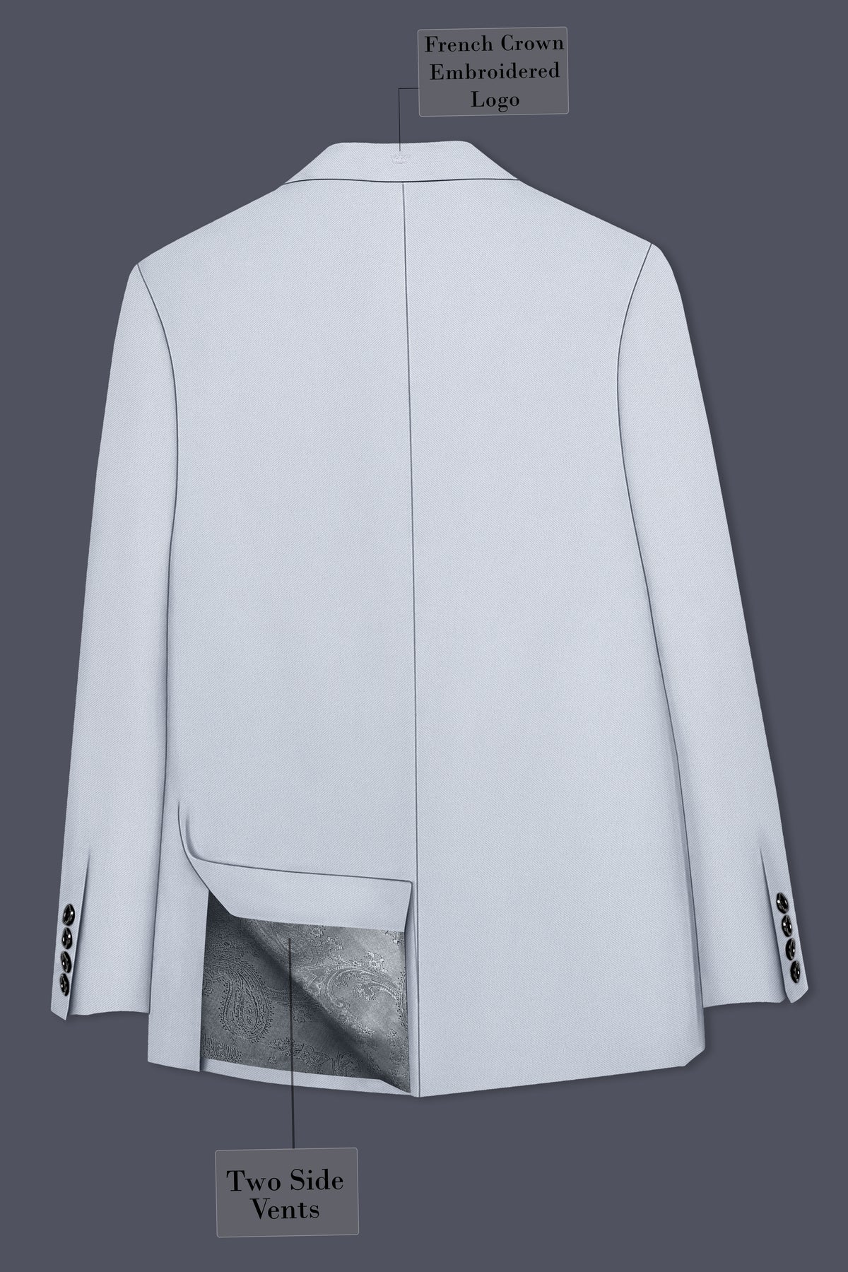Azure-Periwinkle Gray Wool Rich Slight Stretch Double Breasted Blazer