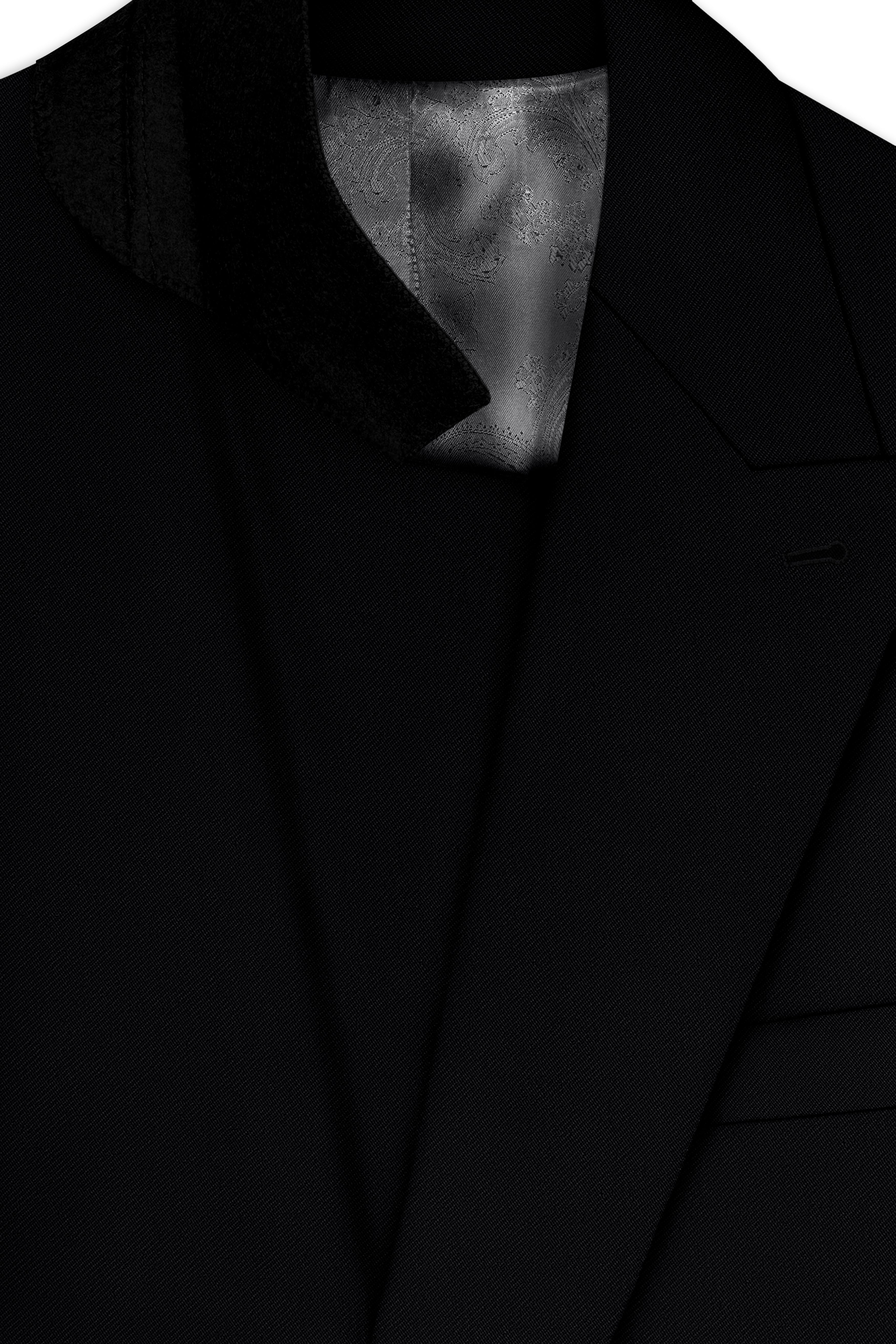 Noir-Jade Black Wool Rich Slight Stretch Double Breasted Blazer