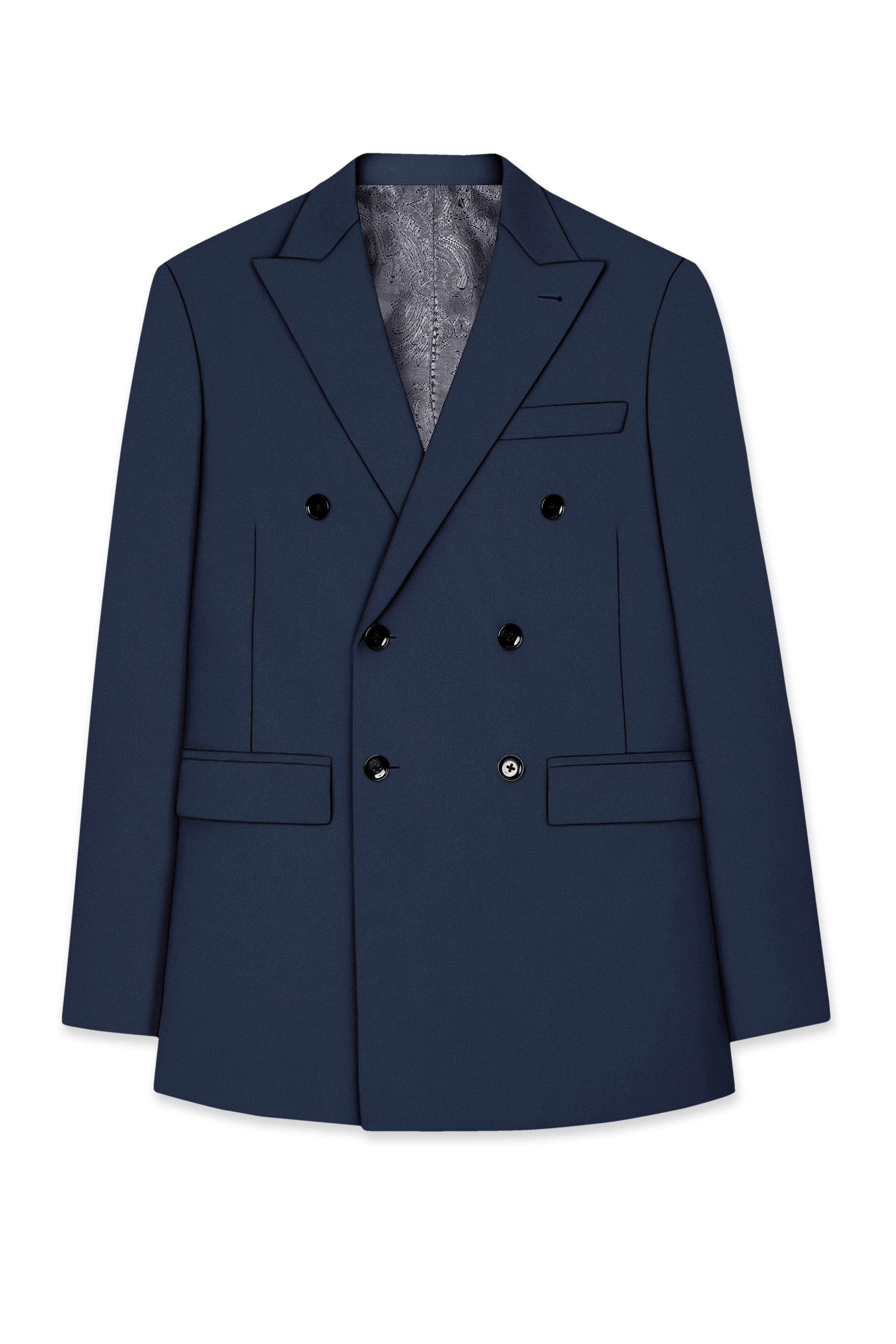Nautis-Baltic Blue Wool Rich Slight Stretch Double Breasted Blazer