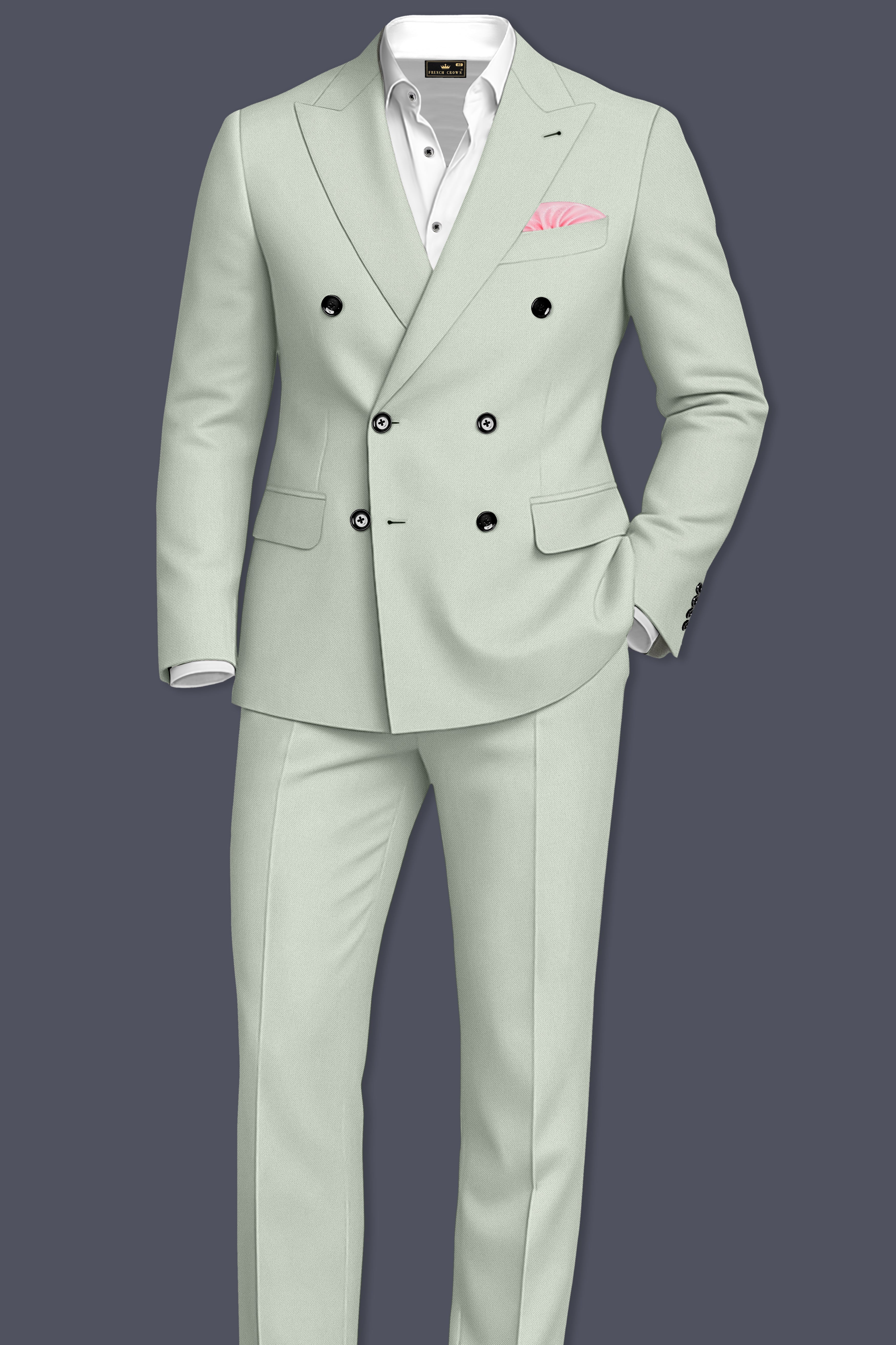 Ascend-Tasman Green Wool Rich Slight Stretch Double Breasted Blazer