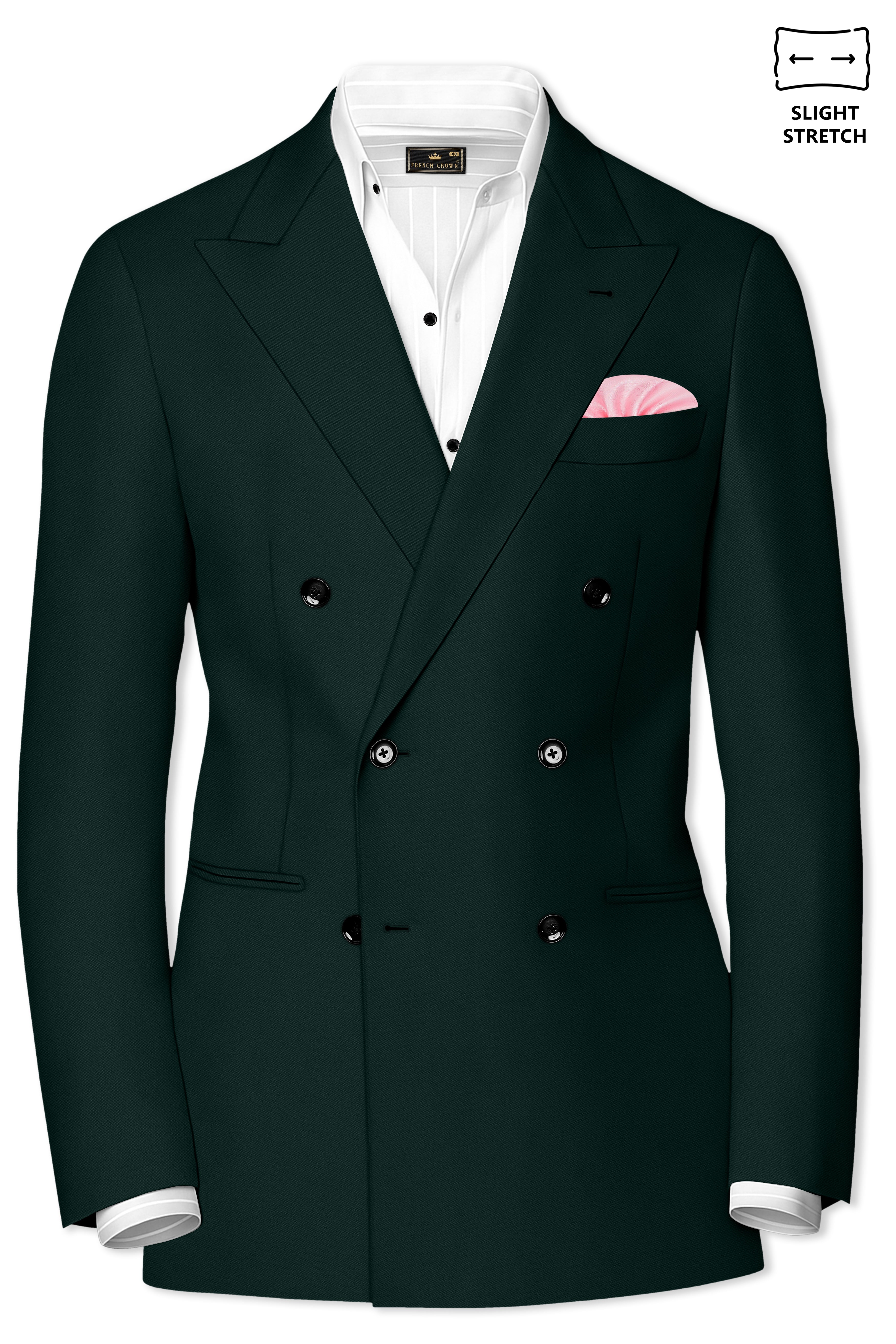 Lustre-Emerald Green Wool Rich Slight Stretch Double Breasted Blazer