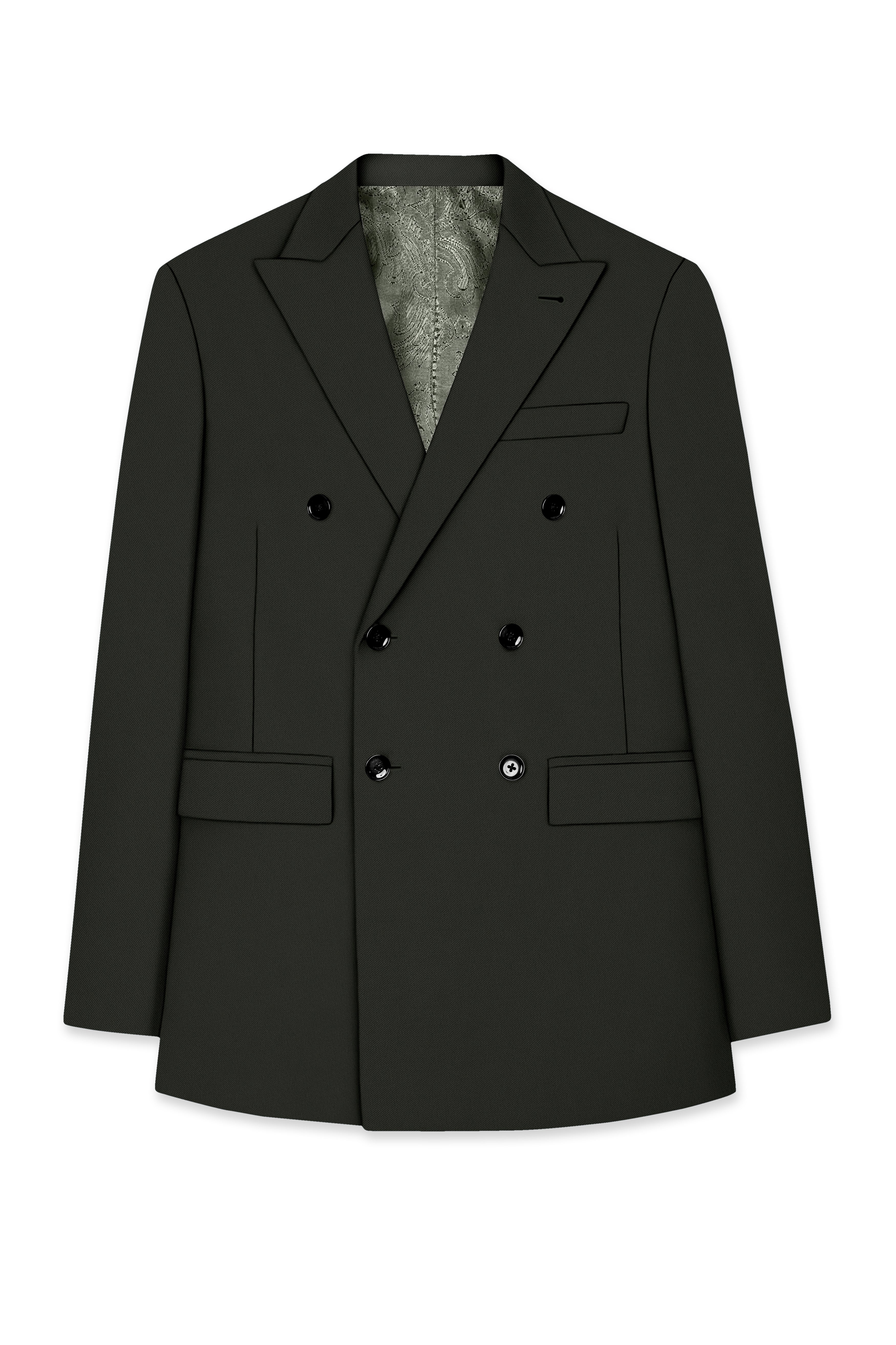 Apex-Piano Green Wool Rich Slight Stretch Double Breasted Blazer