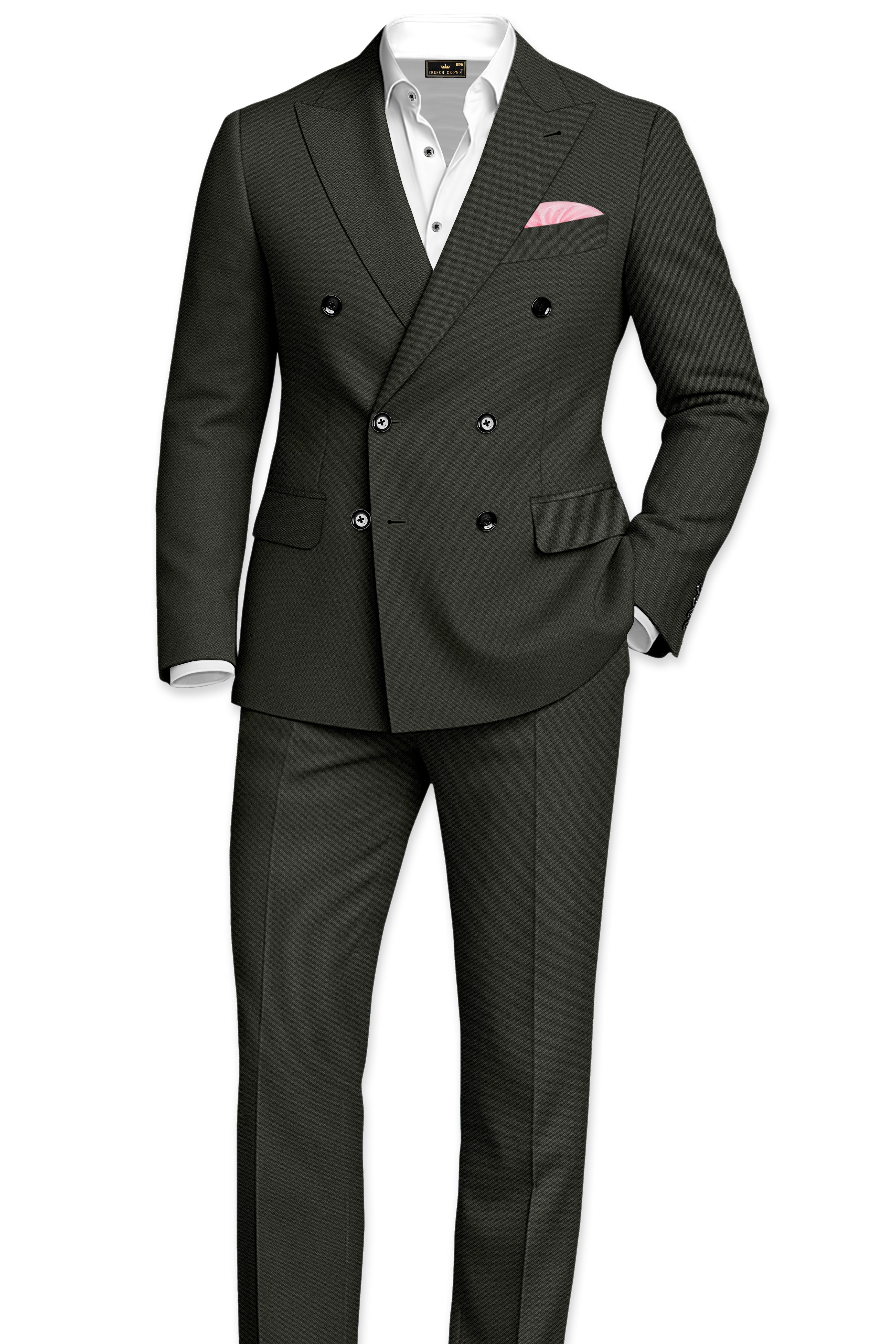 Apex-Piano Green Wool Rich Slight Stretch Double Breasted Blazer