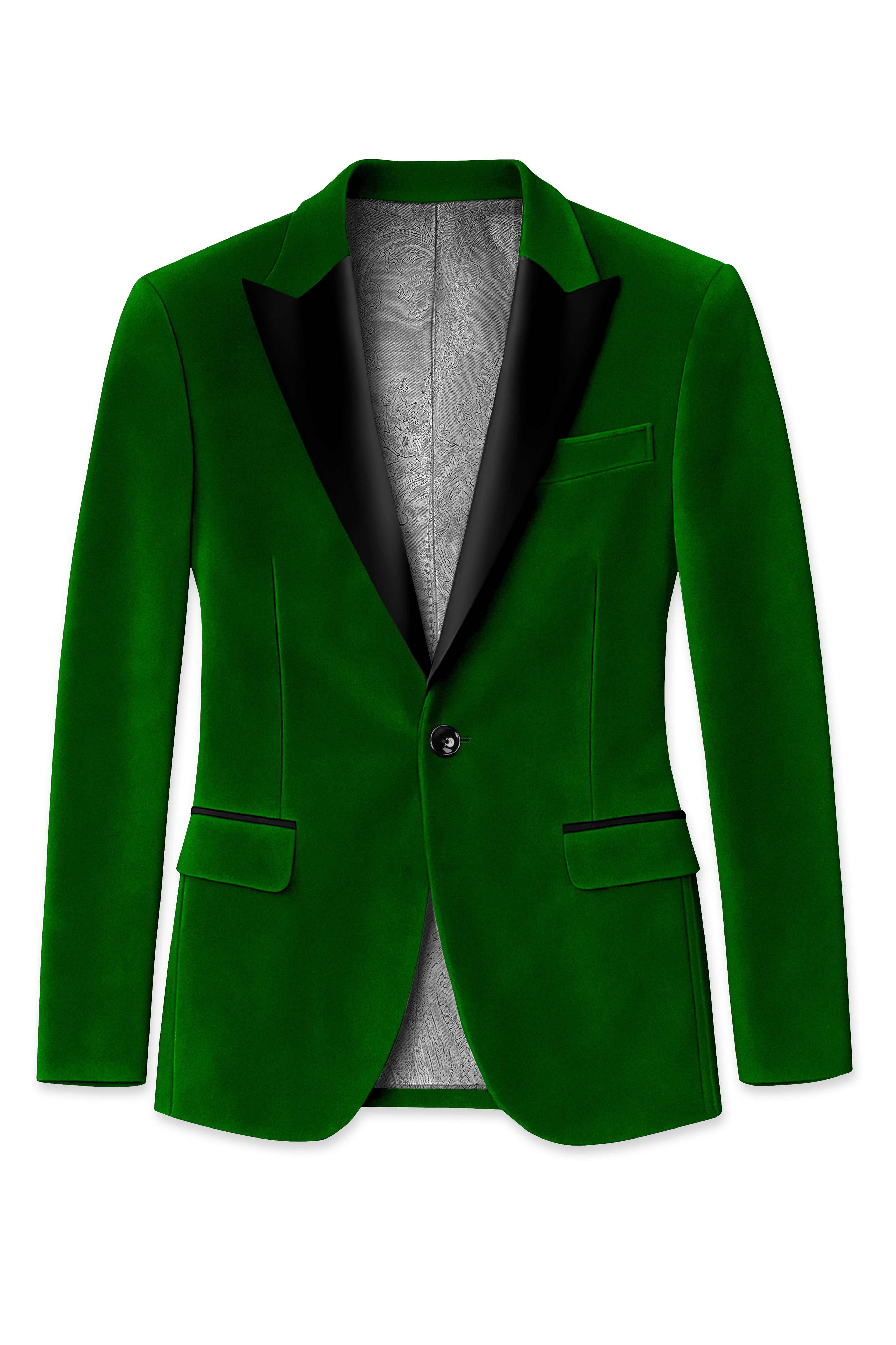 Viridian-Hunter Green Velvet Peak Lapel Tuxedo Blazer