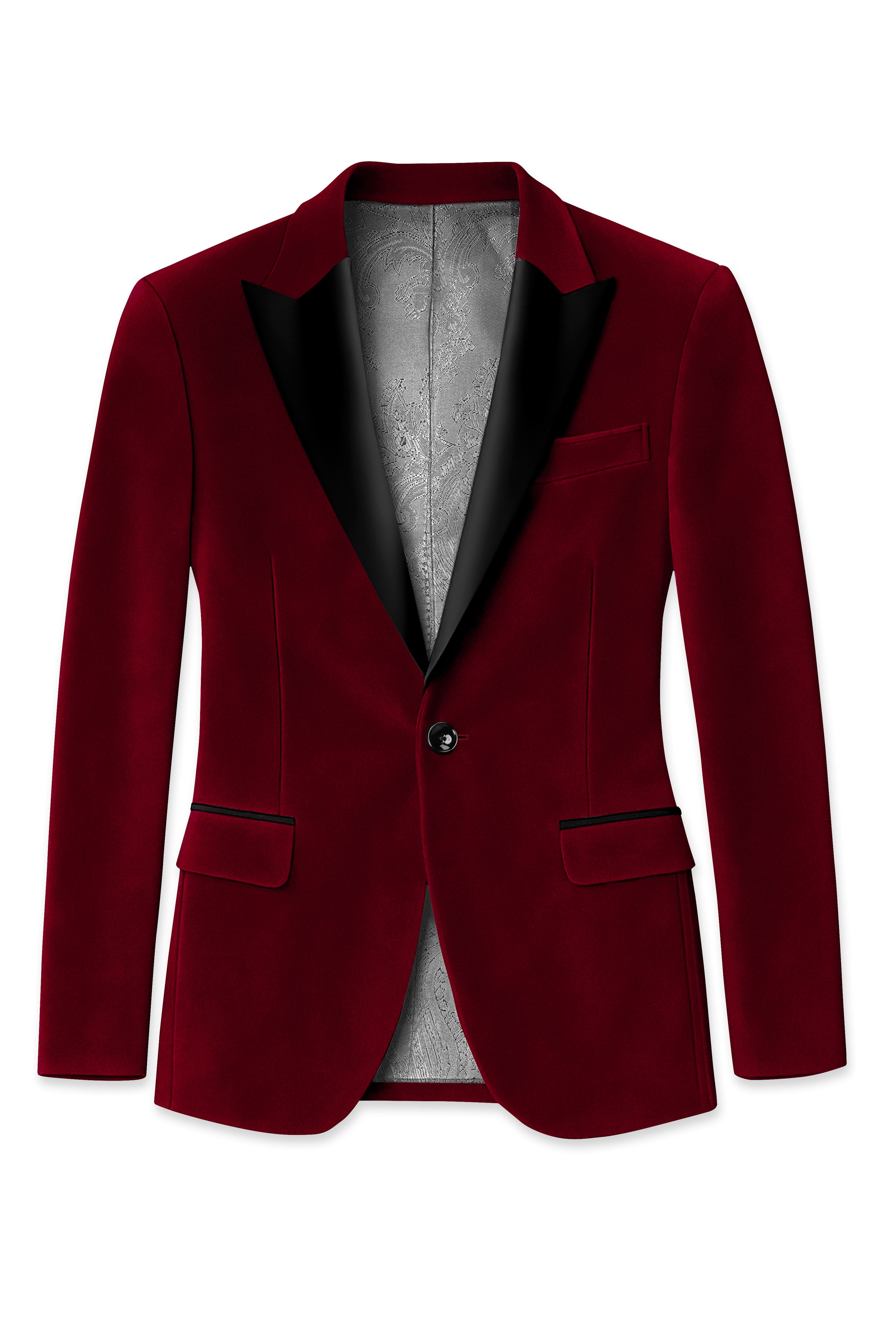 Crimsone-Temptress Red Velvet Peak Lapel Tuxedo Blazer