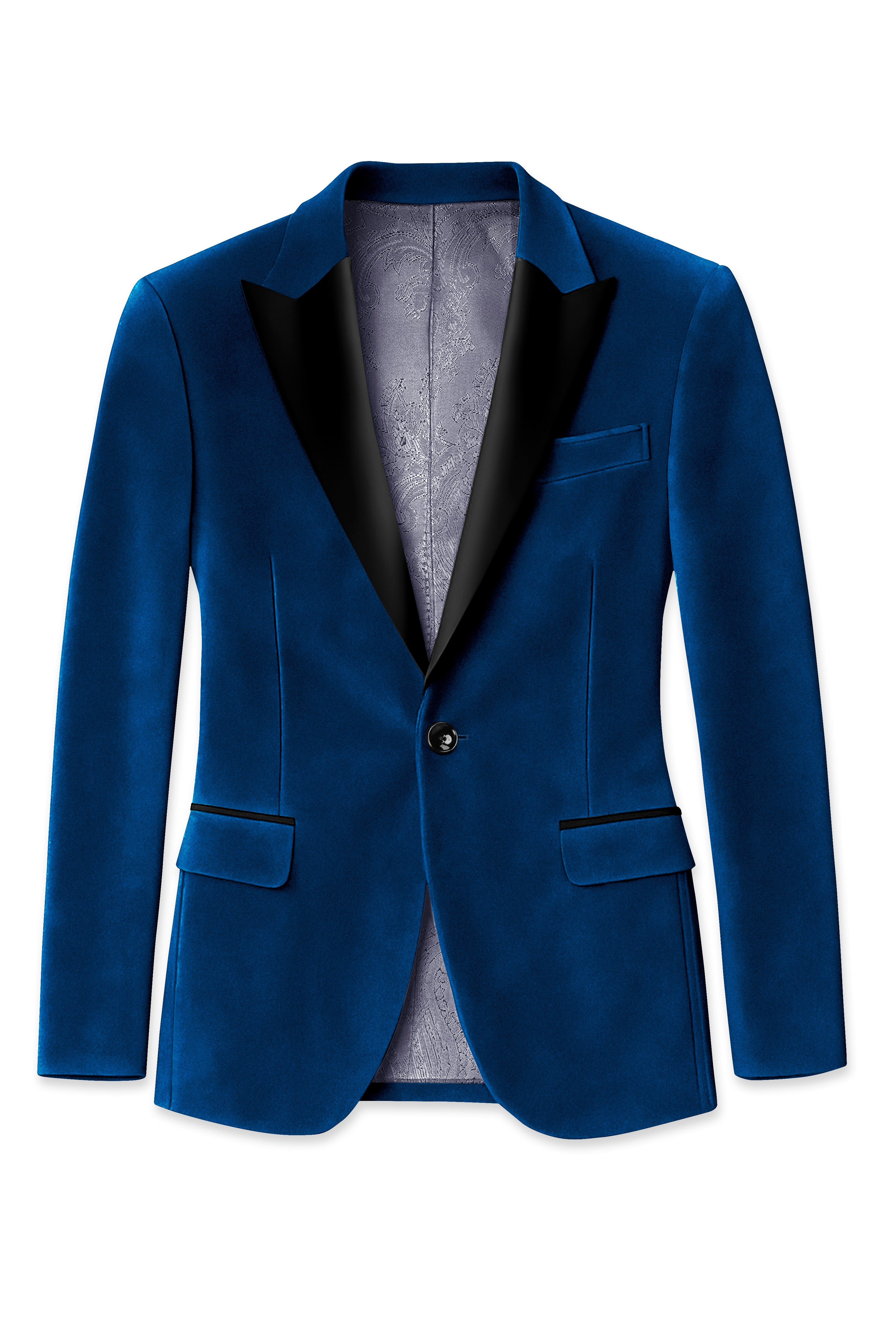 Caspian-Downriver Blue Velvet Peak Lapel Tuxedo Blazer