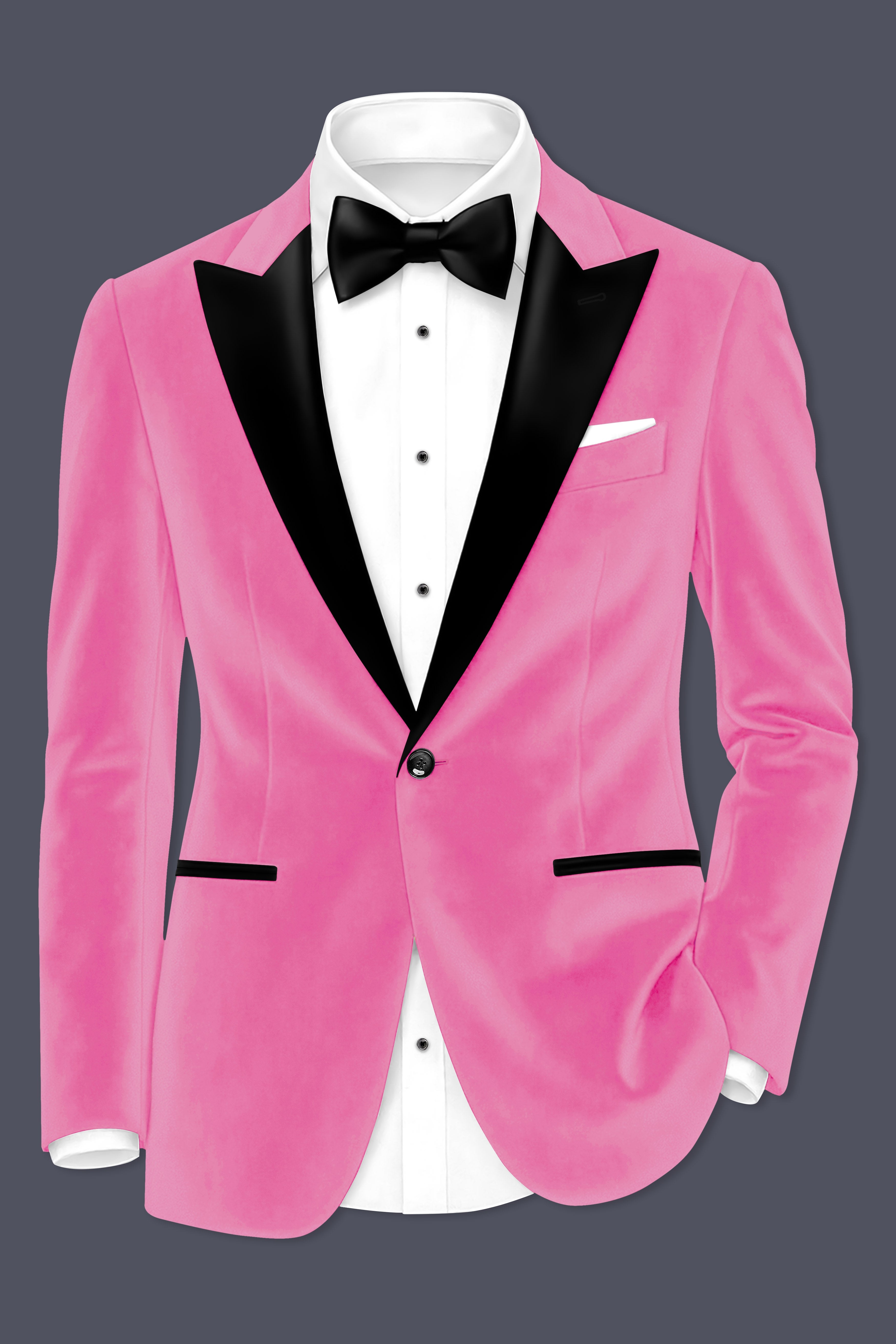 Veloura-Carissma Pink Velvet Peak Lapel Tuxedo Blazer