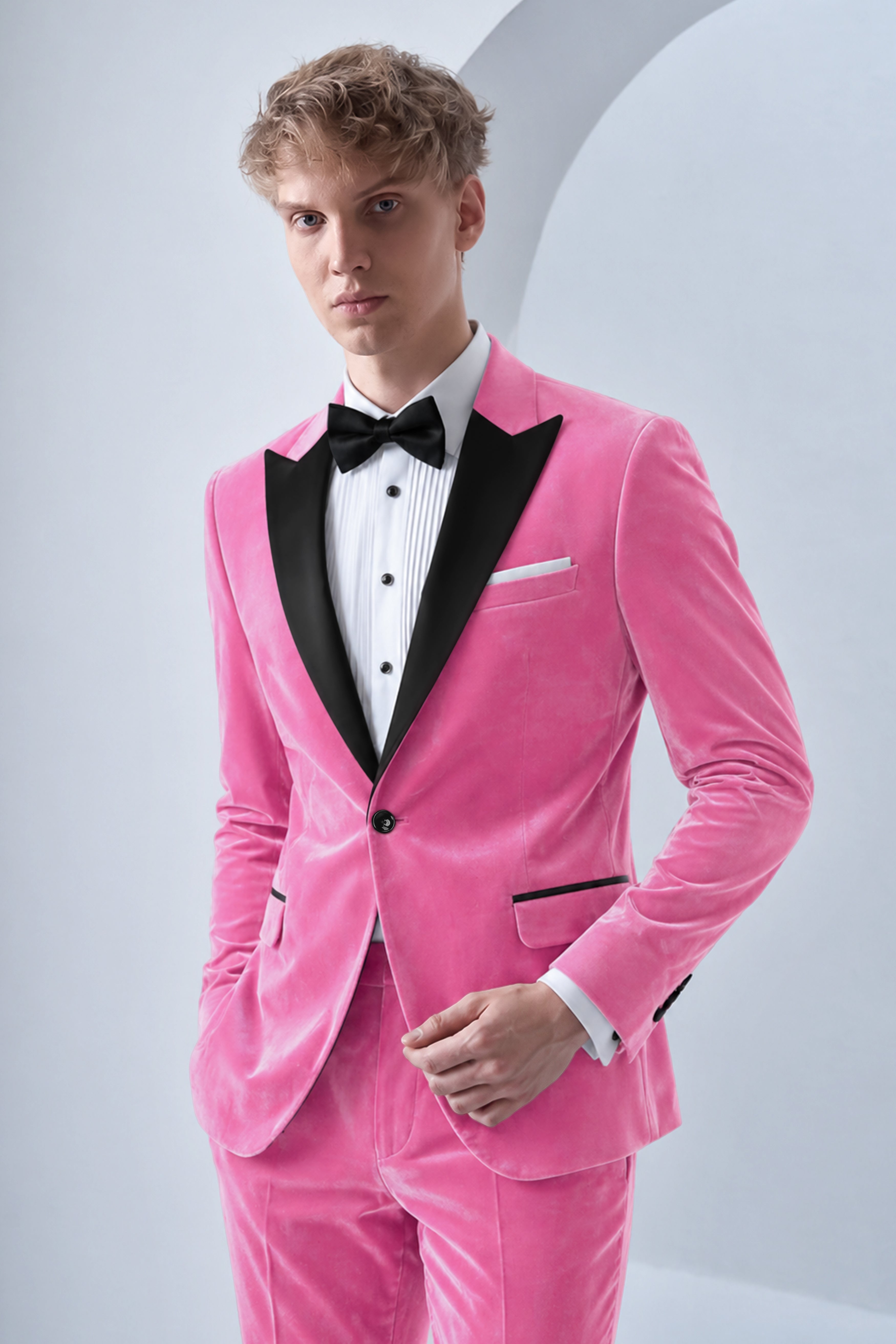 Veloura-Carissma Pink Velvet Peak Lapel Tuxedo Blazer