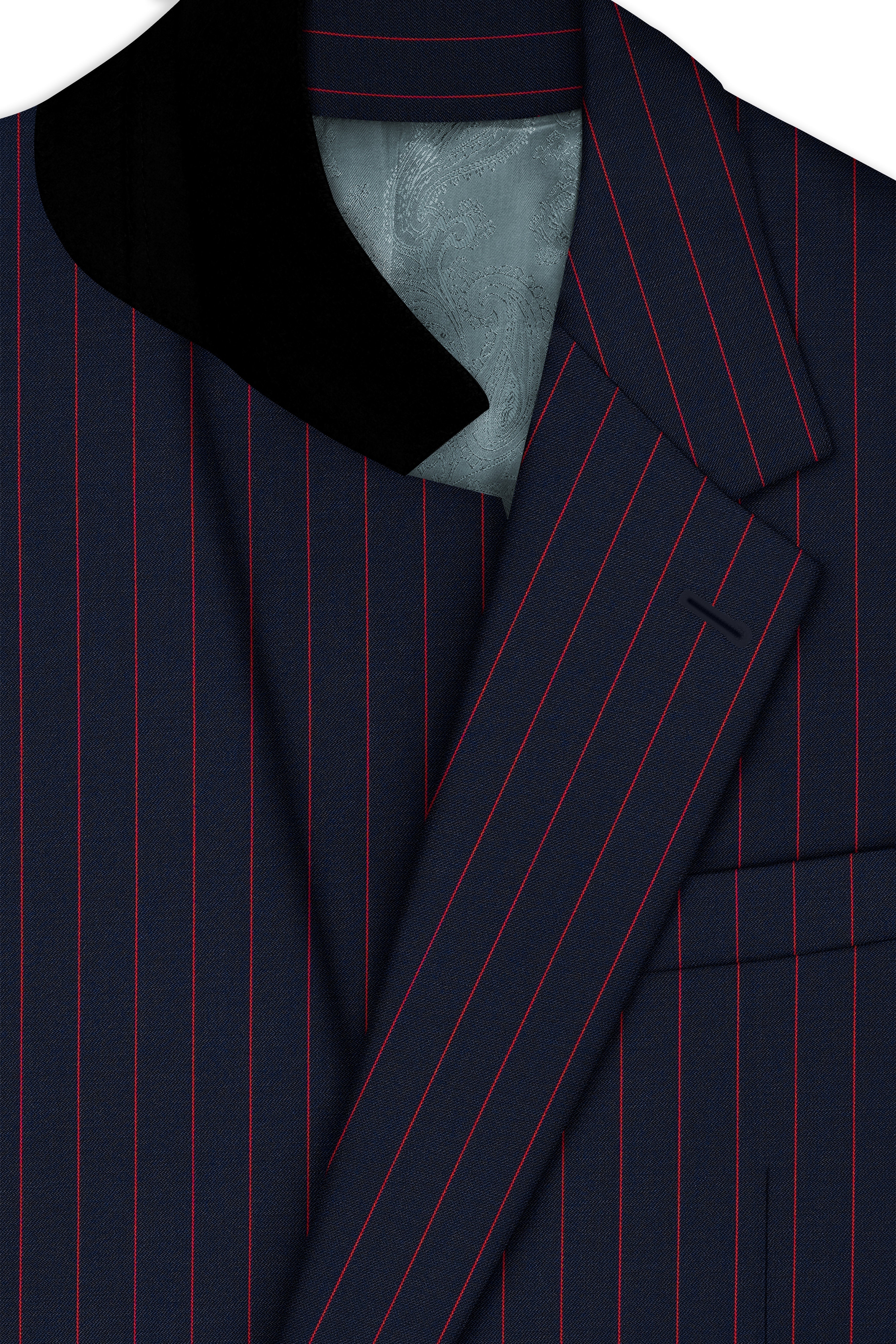 Striata-Haiti Blue And Brick Pink Chalk Striped Wool Rich Slight Stretch Single Breasted Blazer