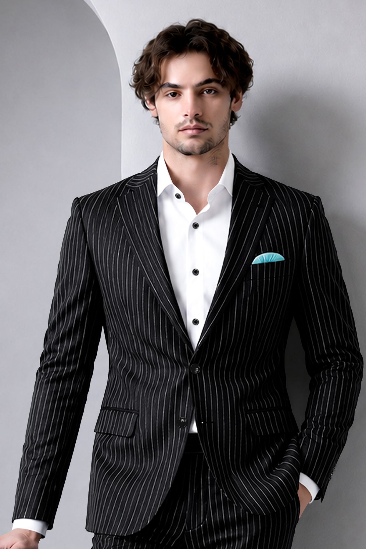 Viceroy-Jade Black And Bright White Chalk Striped Wool Rich Slight Stretch Single Breasted Blazer