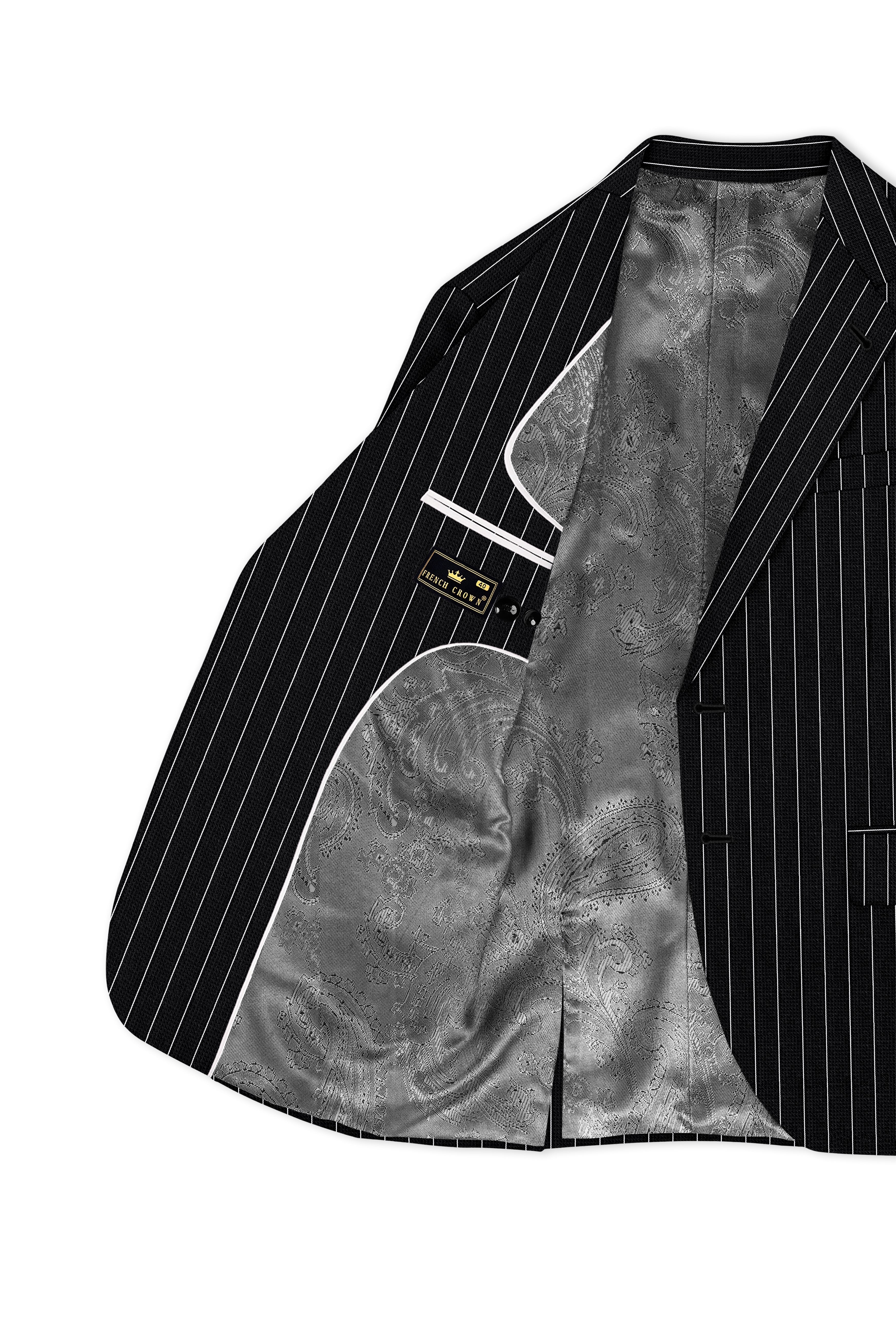 Viceroy-Jade Black And Bright White Chalk Striped Wool Rich Slight Stretch Single Breasted Blazer