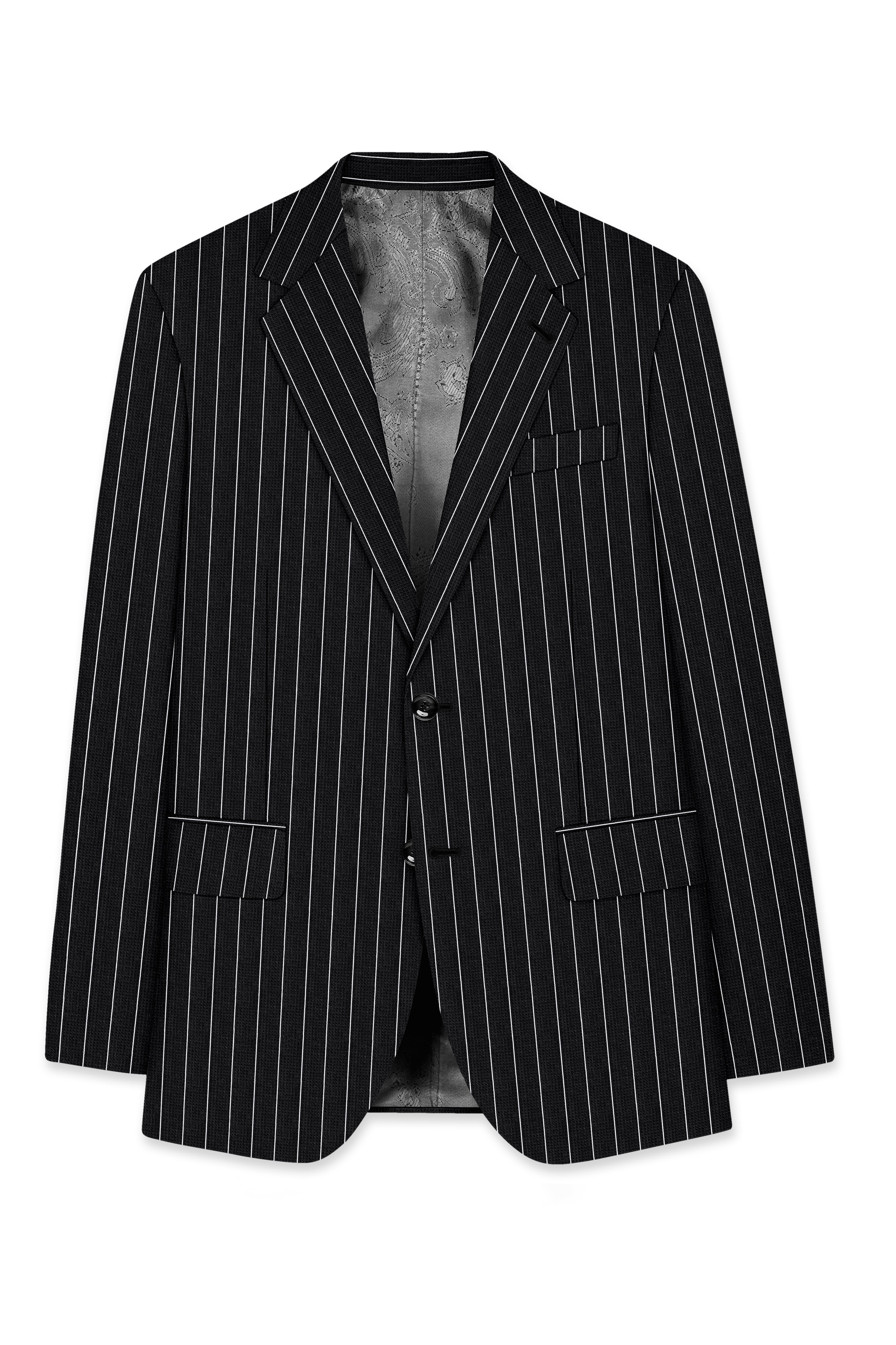 Viceroy-Jade Black And Bright White Chalk Striped Wool Rich Slight Stretch Single Breasted Blazer