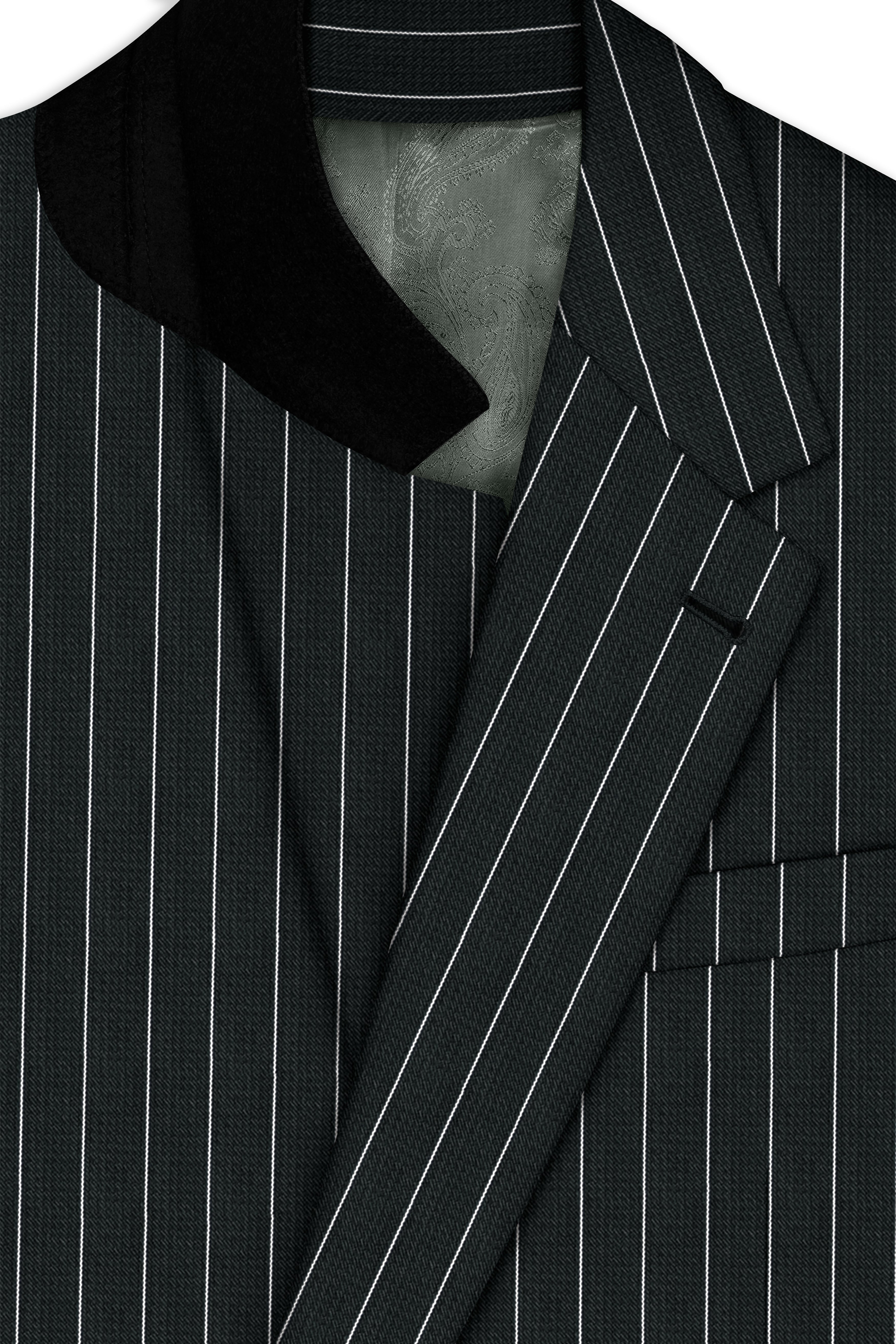Viceroy-Hunter Green And Bright White Chalk Striped Wool Rich Slight Stretch Single Breasted Blazer