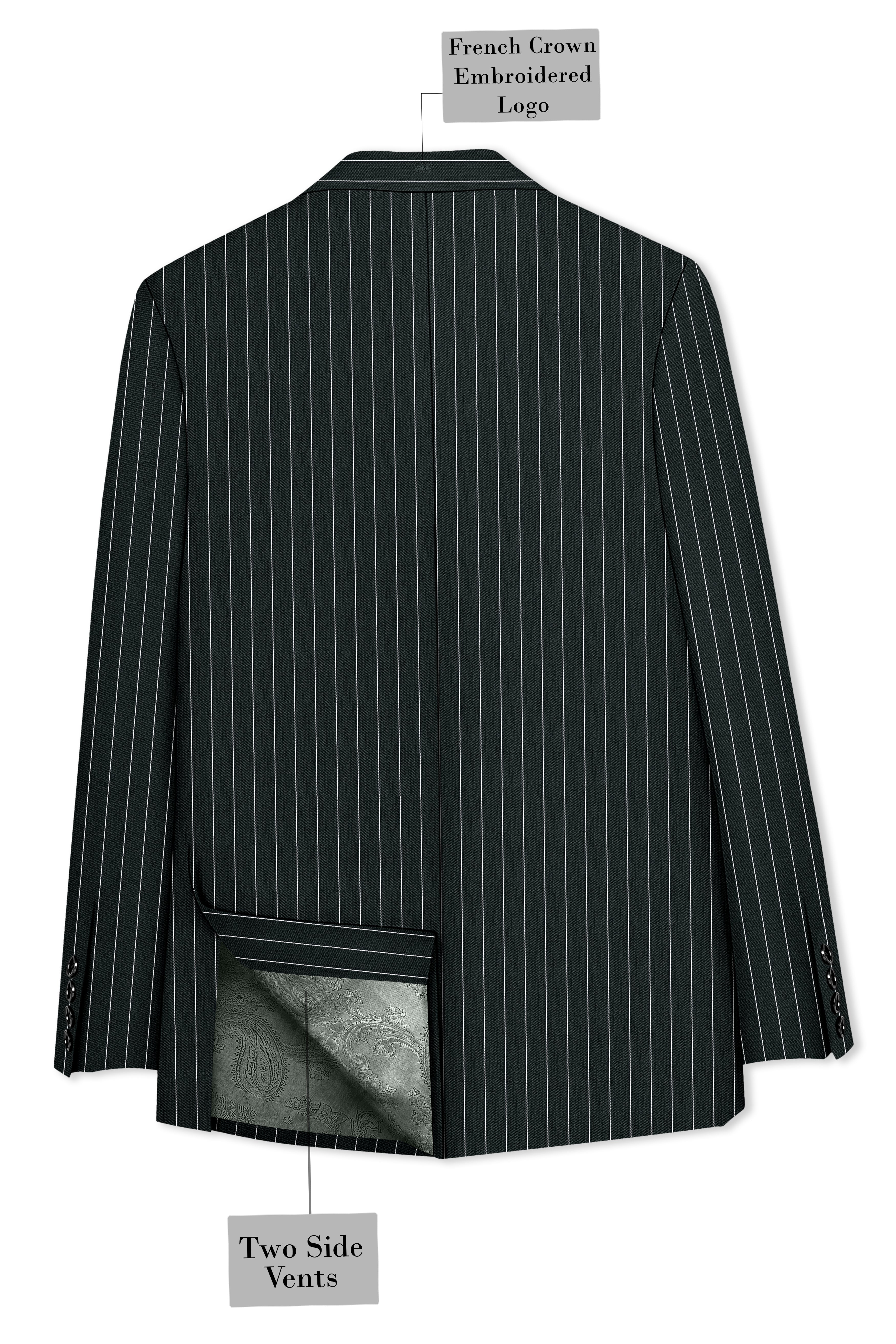 Viceroy-Hunter Green And Bright White Chalk Striped Wool Rich Slight Stretch Single Breasted Blazer
