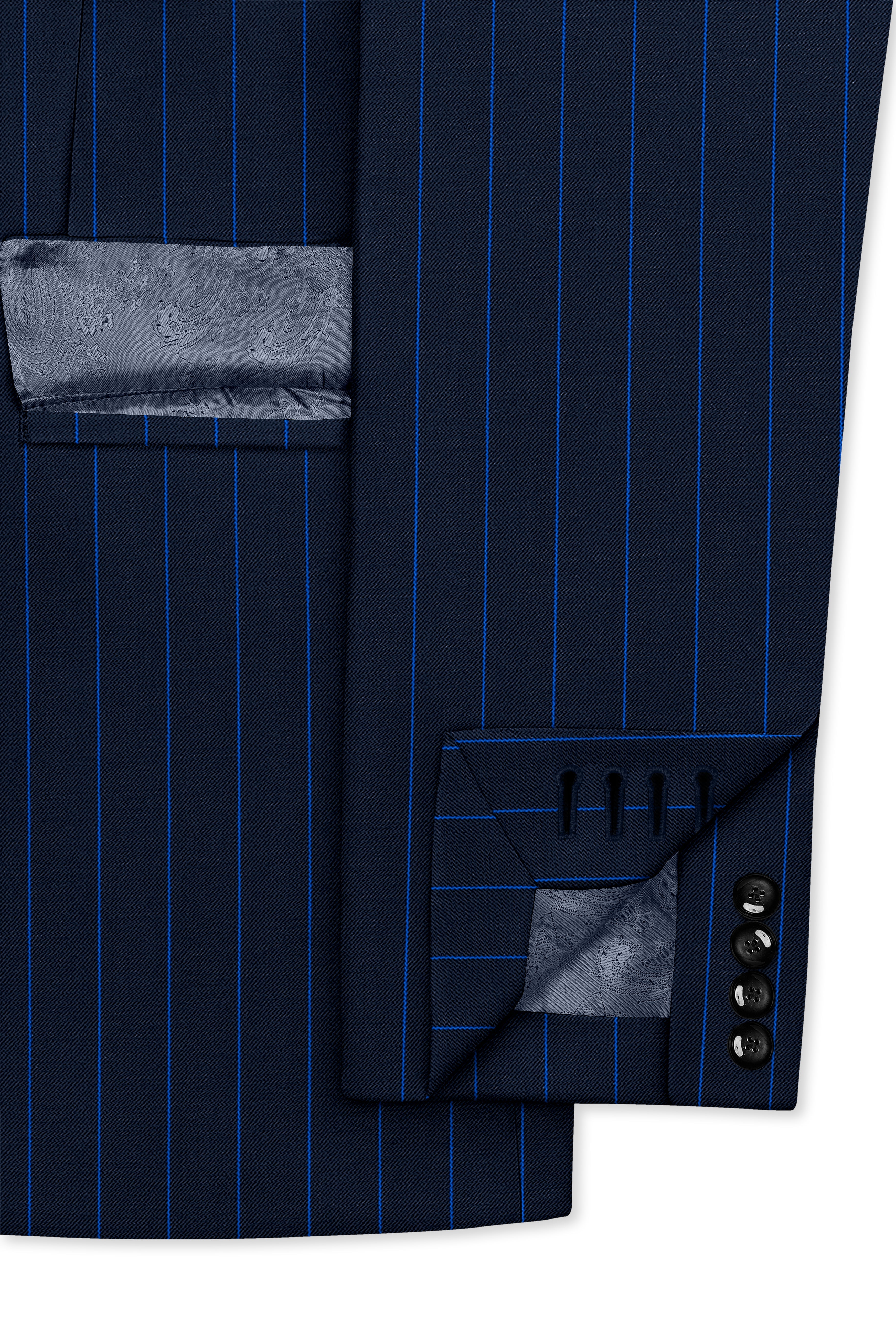 Strivon-Tealish Blue Chalk Striped Wool Rich Slight Stretch Single Breasted Blazer