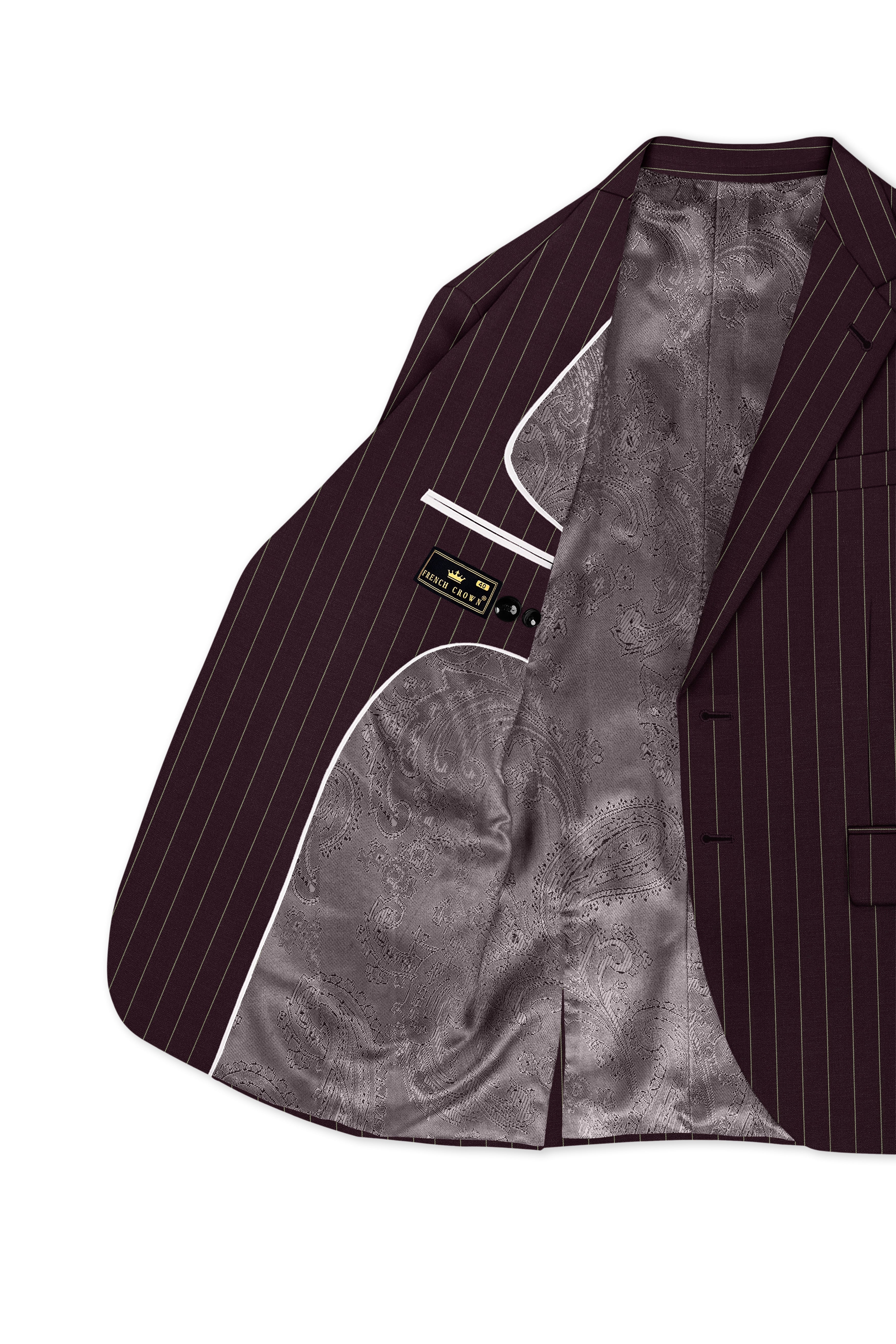 Valiant-Seal Maroon And Bright White Chalk Striped Wool Rich Slight Stretch Single Breasted Blazer