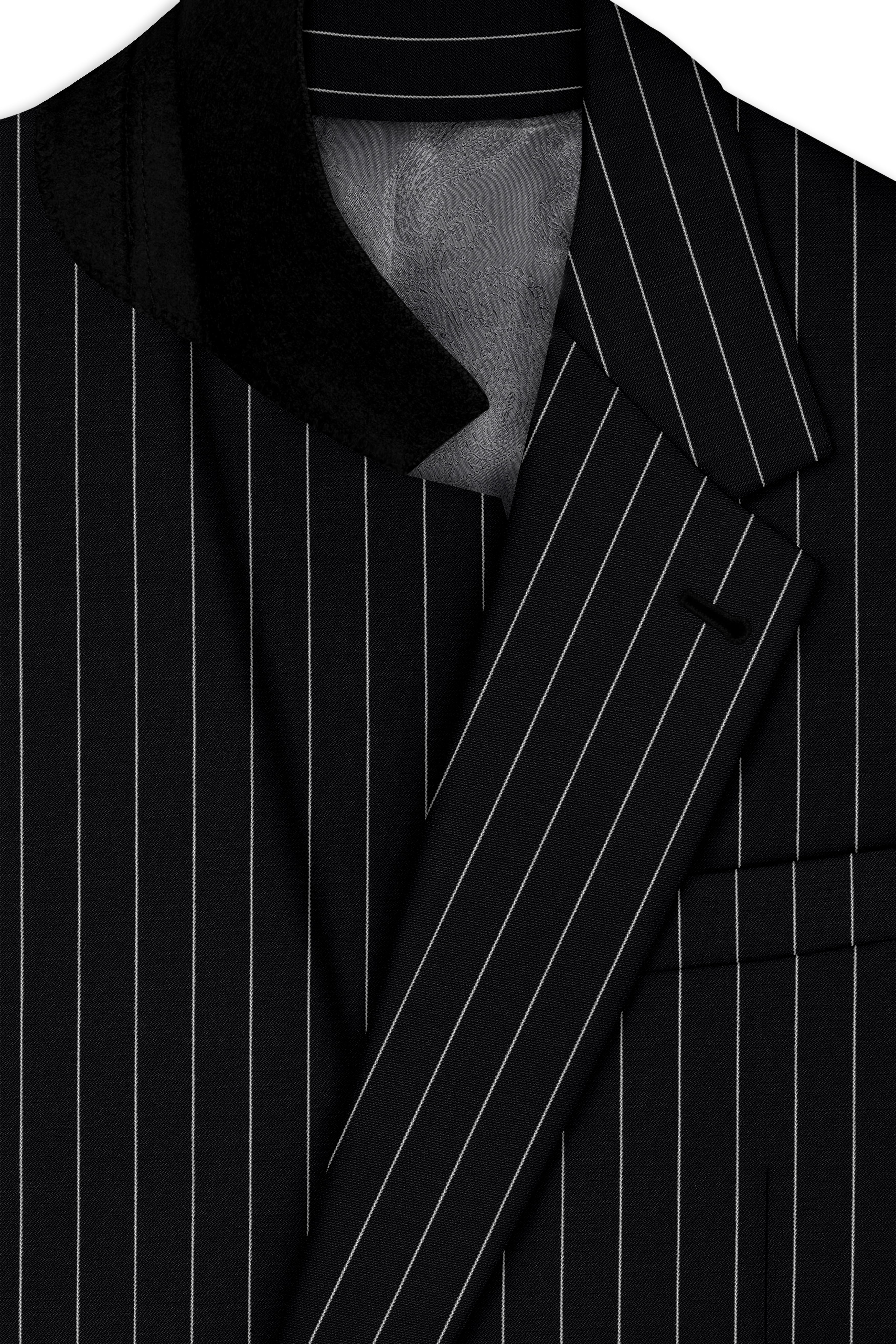 Veritas-Jade Black And Bright White Pin Striped Wool Rich Slight Stretch Single Breasted Blazer