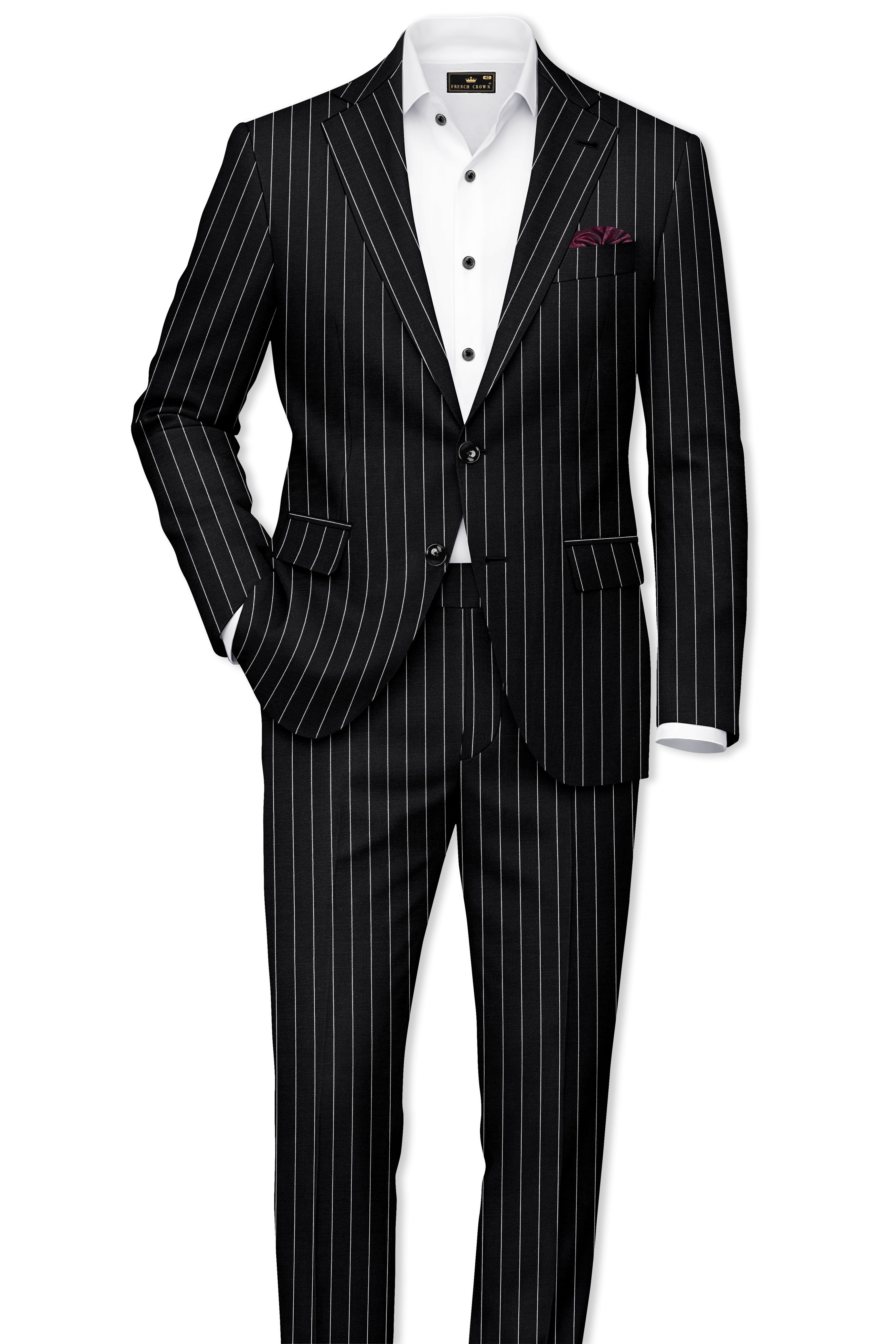 Noirline-Jade Black And Bright White Awning Striped Wool Rich Slight Stretch Single Breasted Blazer