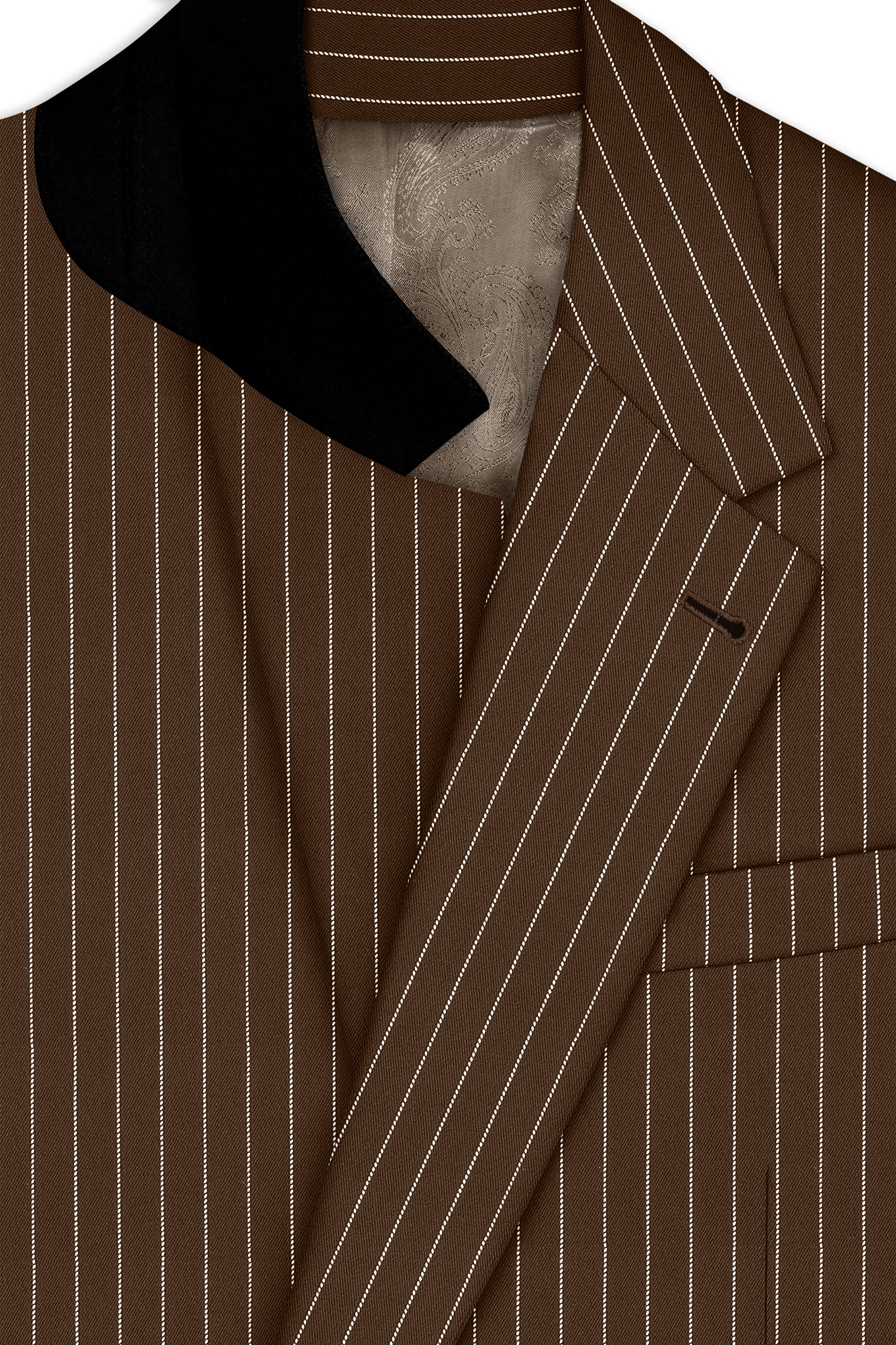 Bristol-Iroko Brown And Bright White Chalk Striped Wool Rich Slight Stretch Single Breasted Blazer