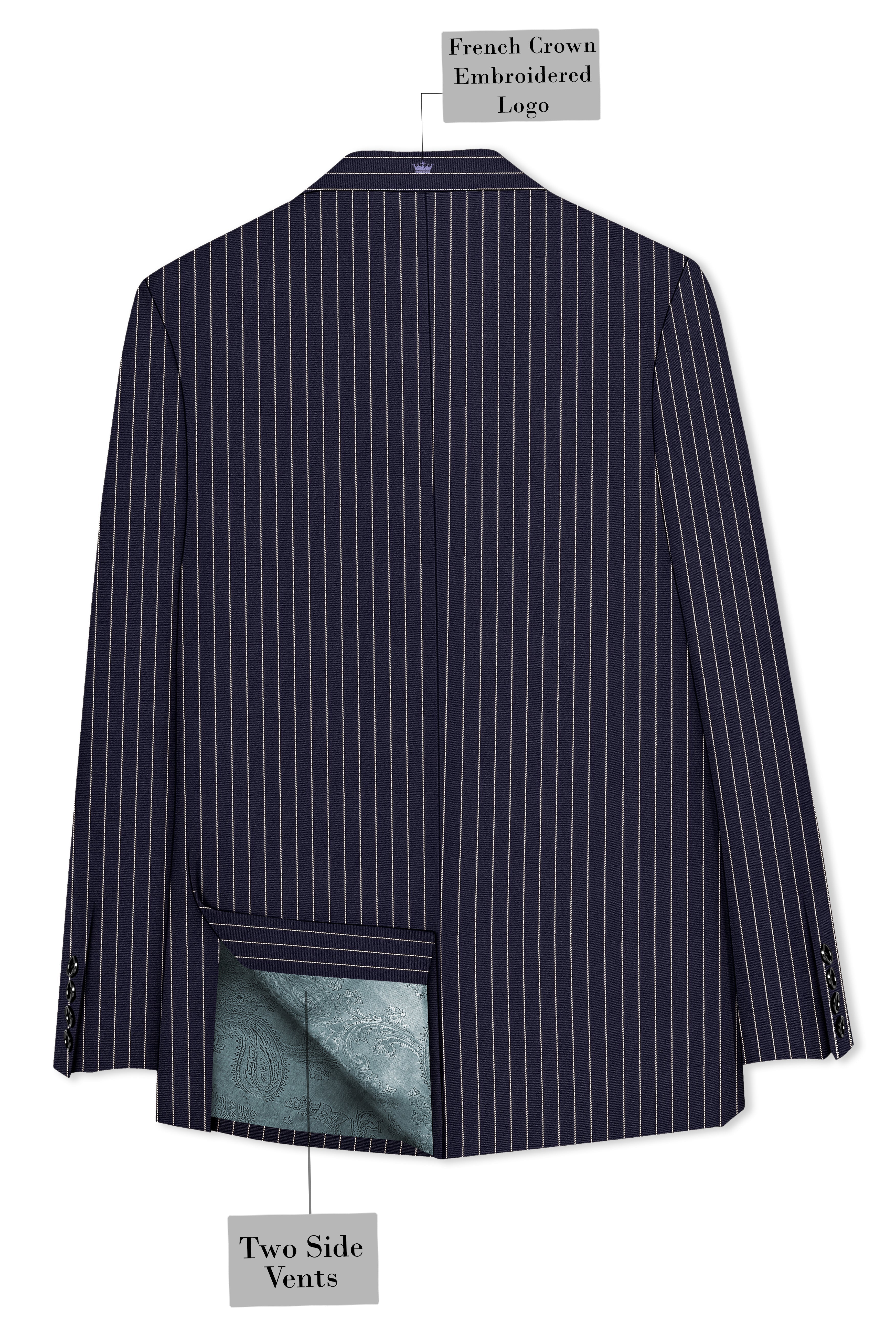 Aurelius-Cinder Blue Bright White Chalk Striped Wool Rich Slight Stretch Single Breasted Blazer
