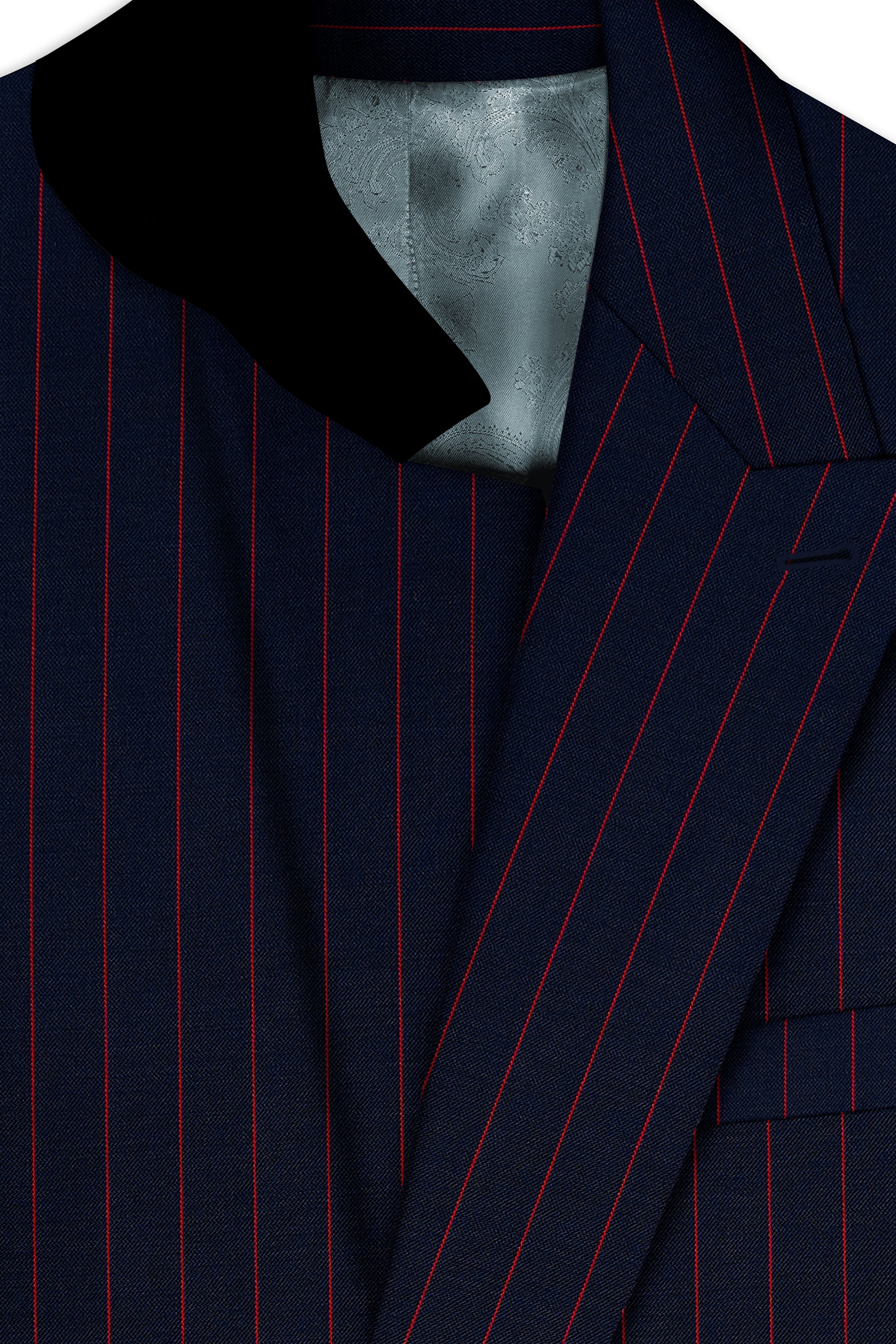 Striata-Haiti Blue And Brick Pink Chalk Striped Wool Rich Slight Stretch Double Breasted Blazer